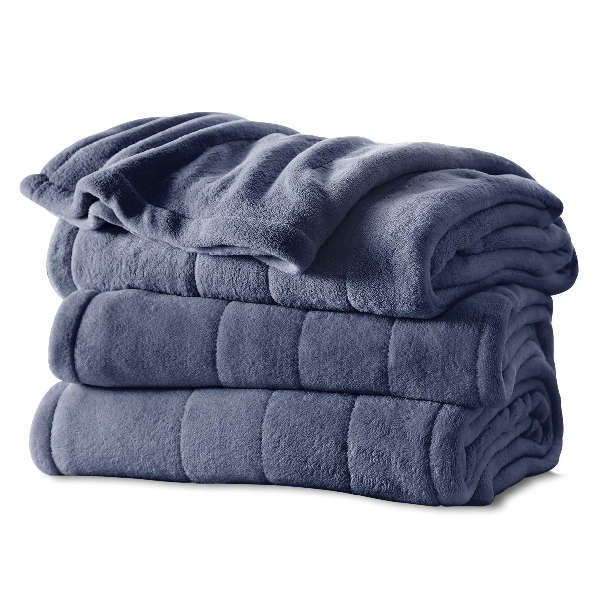 Sunbeam Microplush Heated Blanket - Queen Size, Heritage Blue - Ultra Soft Electric Warming Blanket for Winter, Bed, Couch & Home Use