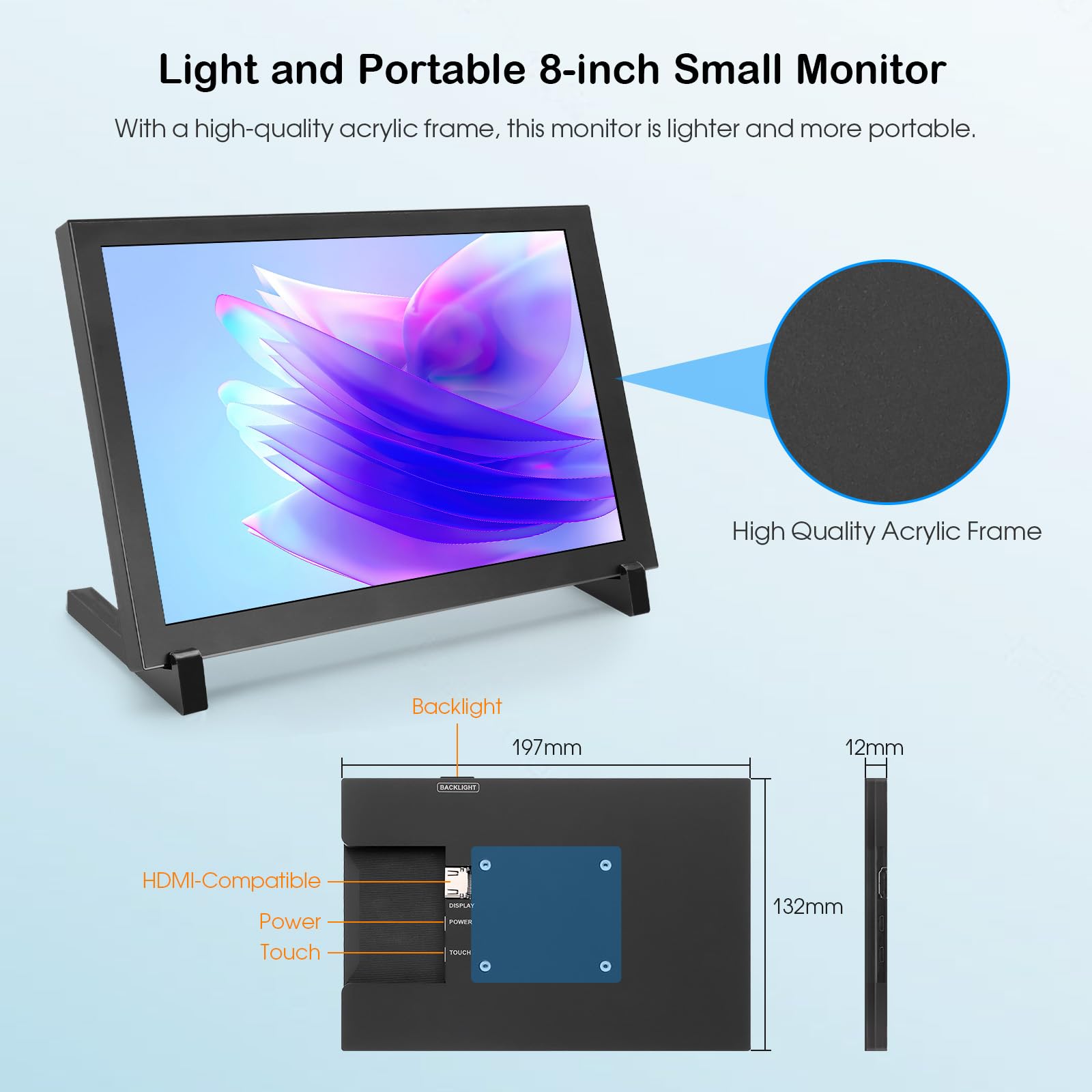 8 Inch 1280×800 Touch Screen Monitor for Raspberry Pi 5/4, PC & Laptop - ELECROW Portable HDMI Display for DIY Projects, Gaming & Programming