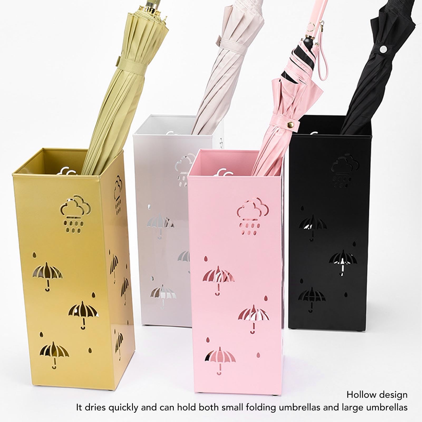 Rustproof Metal Umbrella Stand Holder for Entryway, Office & Home - Gold Umbrella Organizer Bin for Wet & Dry Umbrellas | Perfect for Foyer, Porch & Mudroom Organization