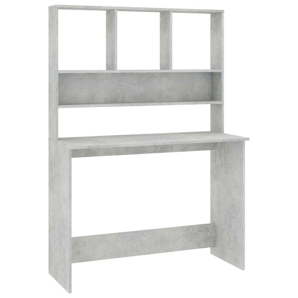 Modern Compact Writing Desk with Shelves & Storage Cabinet - Space Saving Home Office Furniture, Study Desk for Small Spaces - Easy Clean Engineered Wood in Concrete Gray (43.3
