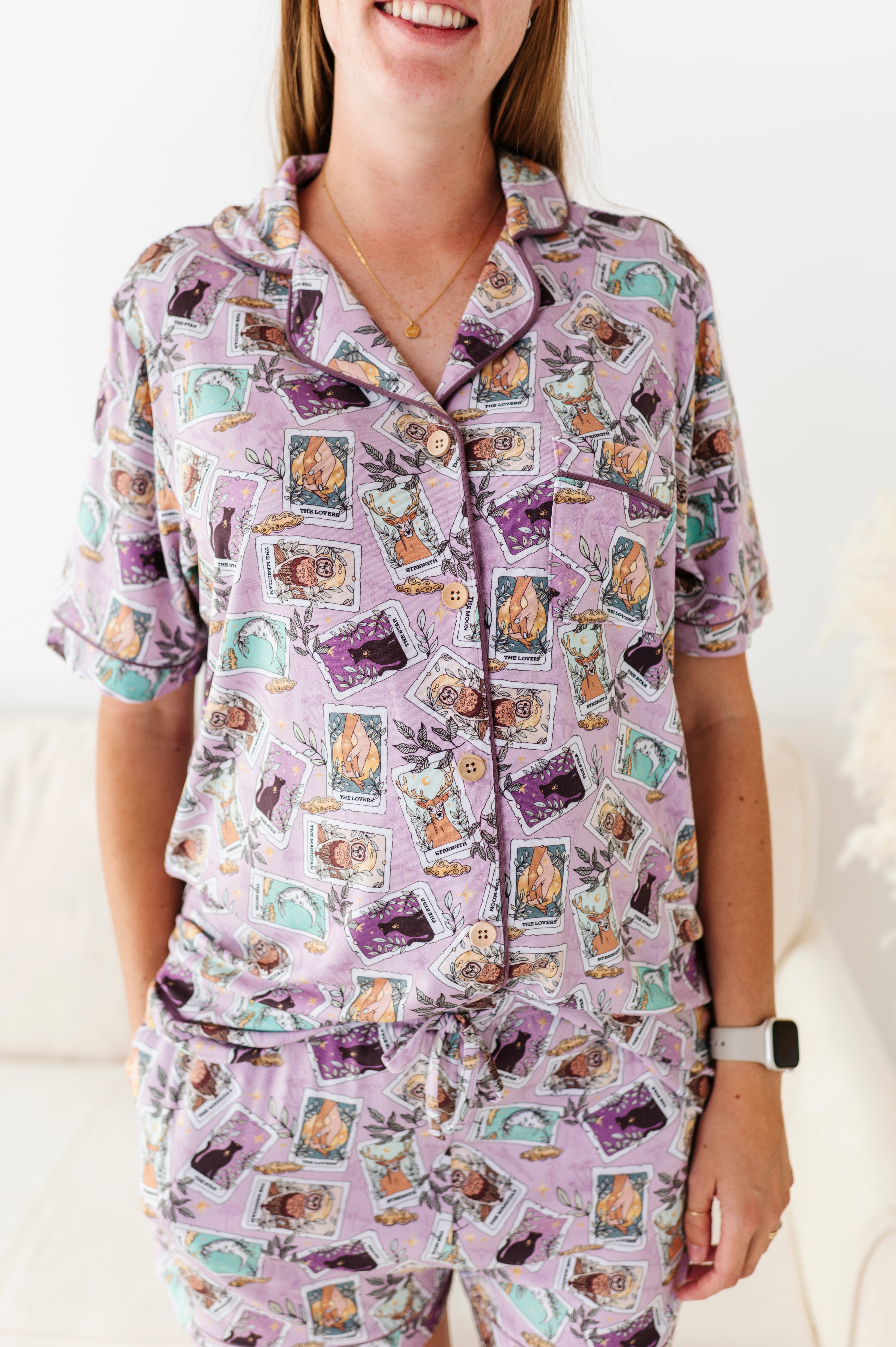Fauna Arcana Women's Relaxed Short Sleeve Pajama Set - Soft Cotton Sleepwear for Lounge & Nighttime Comfort - Perfect for Sleepovers, Relaxing at Home, and Cozy Evenings