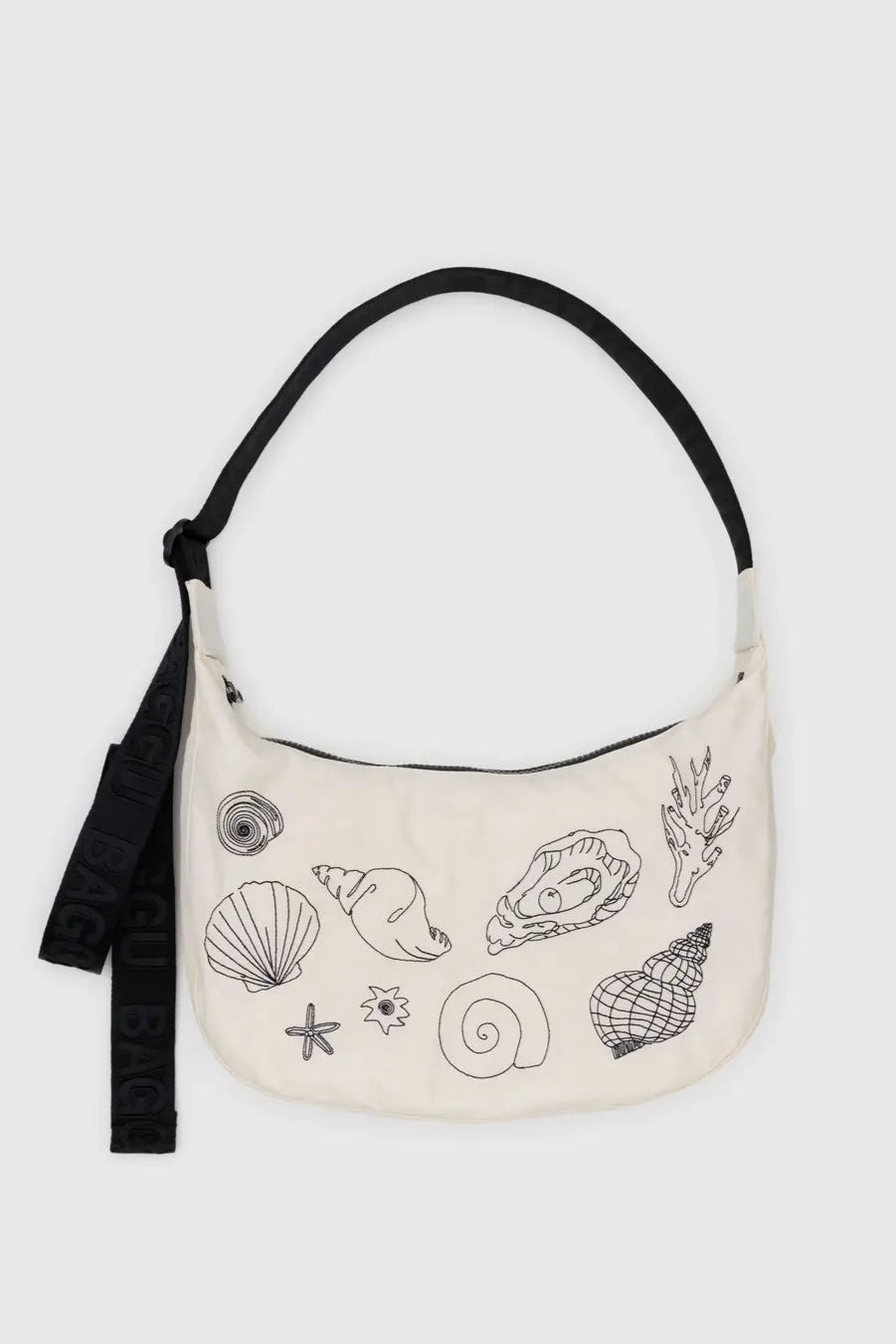 Medium Crescent Bag with Embroidered Shells - Stylish Boho Shoulder Purse for Beach, Travel & Everyday Use