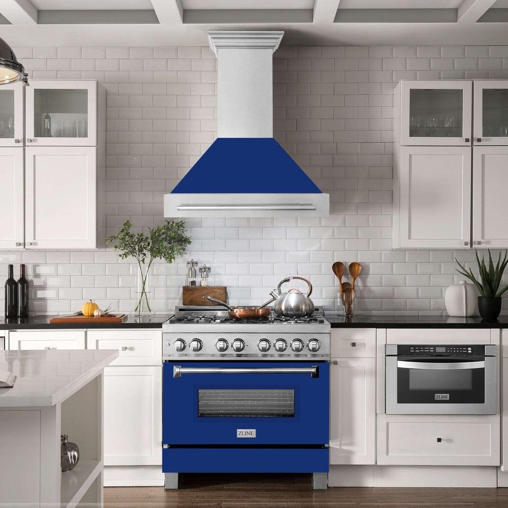ZLINE 36 Inch Stainless Steel Wall Mount Range Hood with Satin Finish & Stainless Steel Handle (8654SNX 36) - Powerful Kitchen Ventilation for Gas Stoves & Cooking Areas