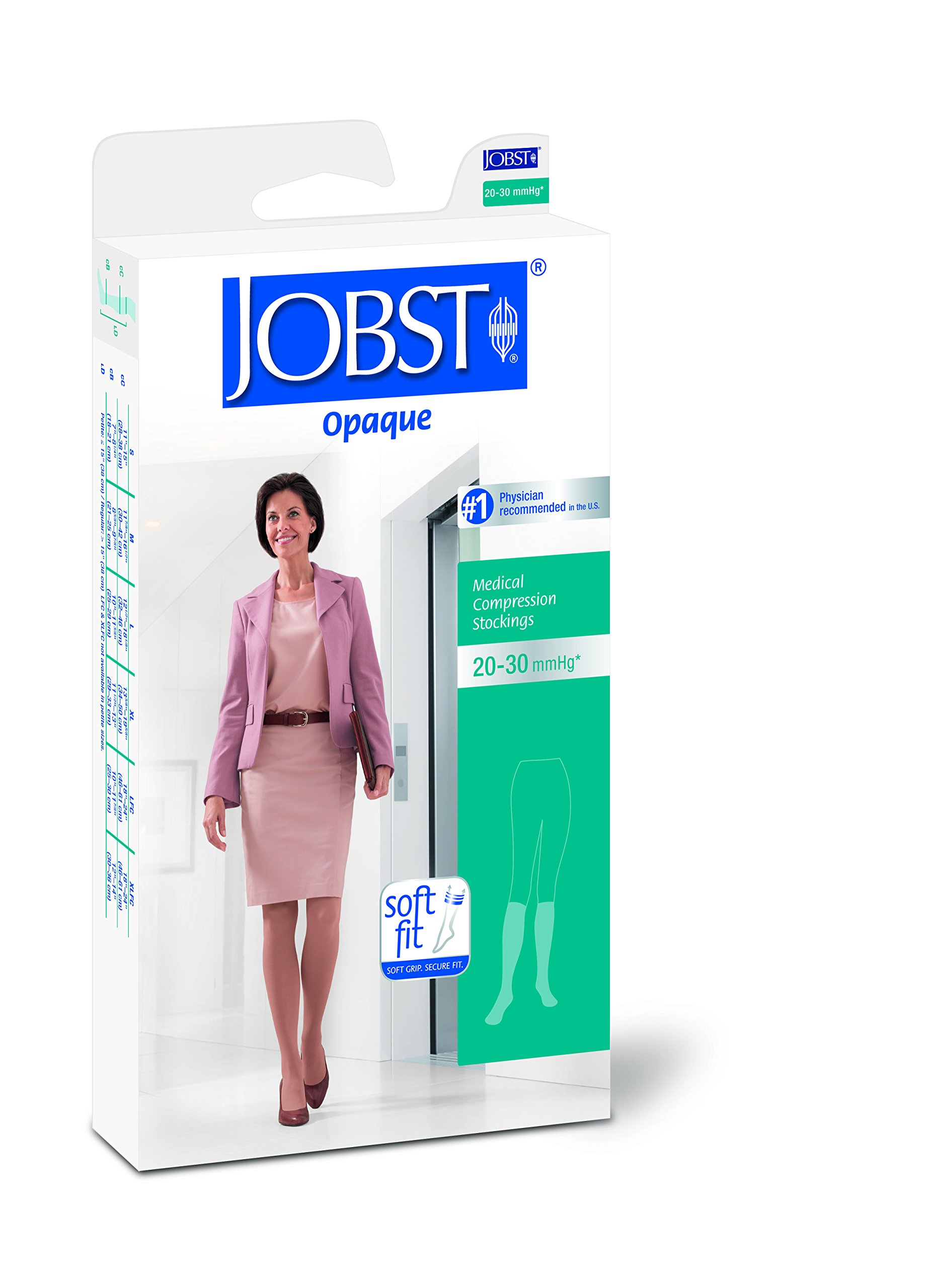 JOBST Opaque Knee High Compression Stockings 20-30 mmHg with SoftFit Technology Band - Open Toe, Large Size, Natural Color - Ideal for Travel, Varicose Vein Relief & Post-Surgery Recovery