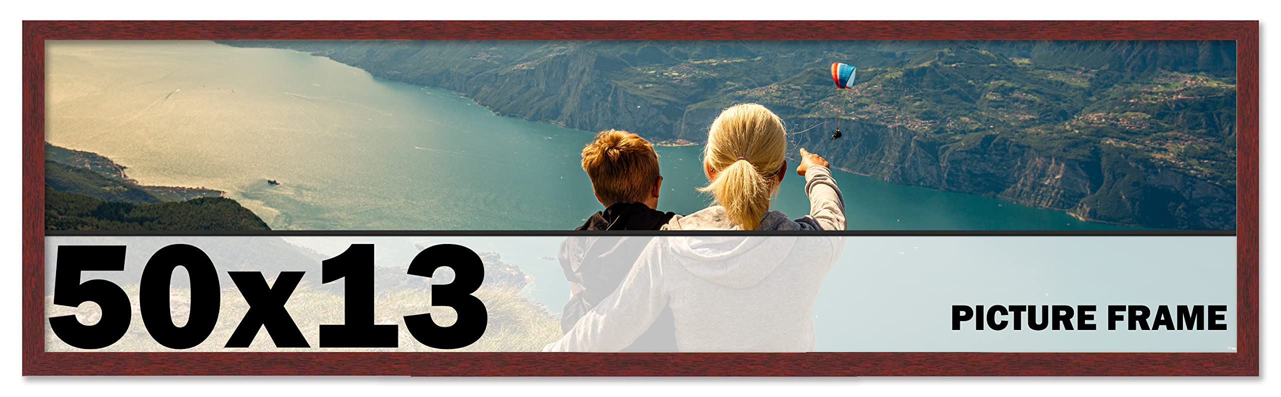 CountryArtHouse 50x13 Inch Solid Wood Picture Frame - Brown Mahogany Wooden Photo Frame with UV Acrylic Plexiglass, Acid-Free Foam Backing & Hanging Hardware - Perfect for Wall Art, Family Photos, and Home Decor