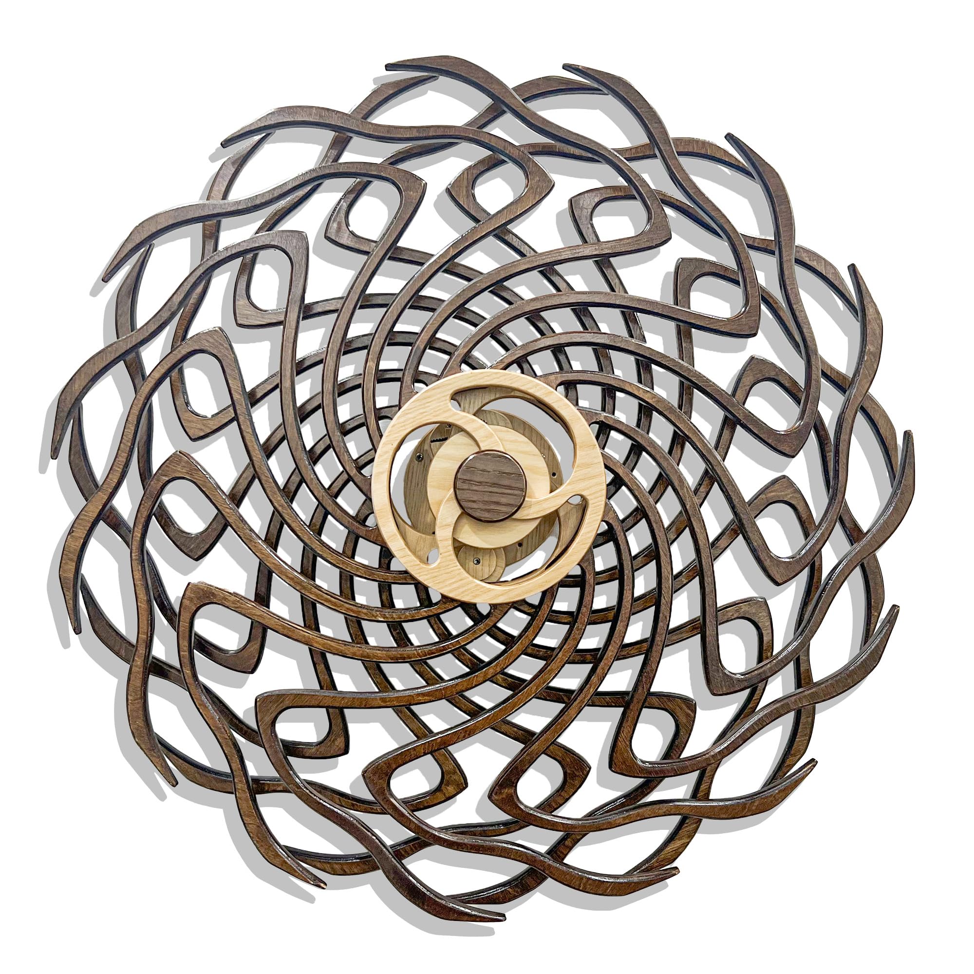 Kinetic Wall Art Sculpture - Handcrafted Wooden Moving Decor - Wind-Powered, No Batteries Needed - Sacred Geometry Design for Living Room, Office & Meditation Spaces - Relaxing Home & Workspace Decor