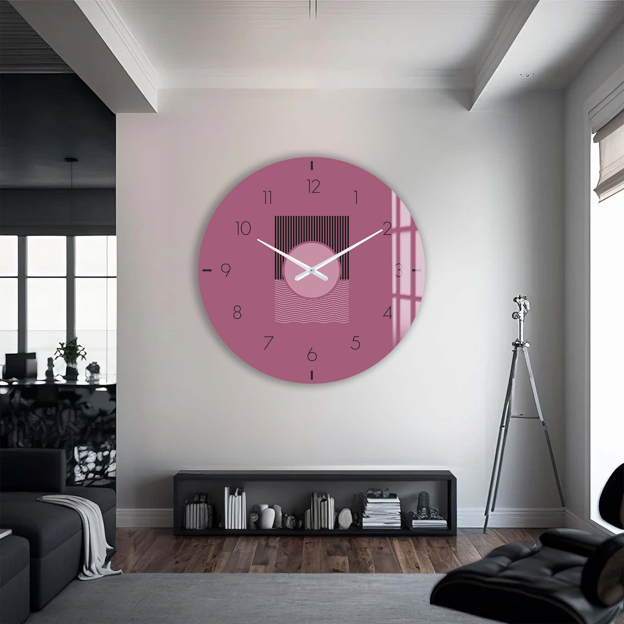 Soluna Mauve Glass Wall Clock - Modern Decorative Silent Non-Ticking Clock for Living Room, Bedroom, Office - Perfect Home & Office Decor