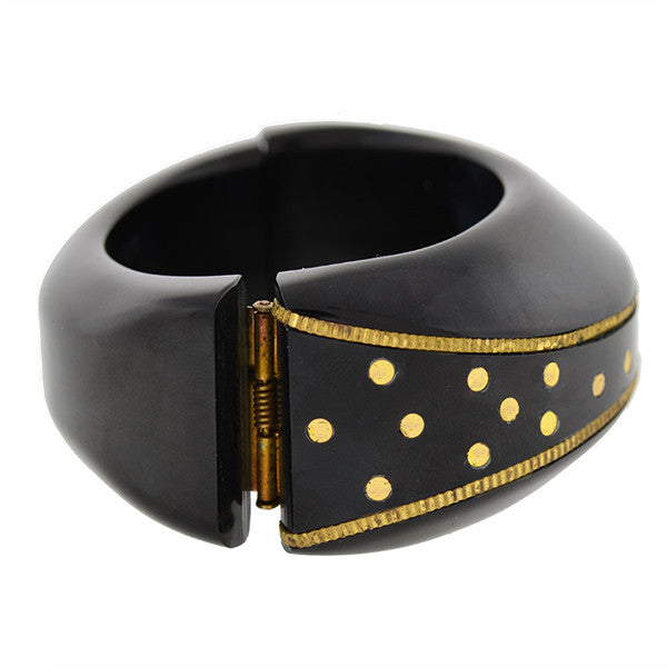 Vintage Wide Black Bakelite Clamper Bracelet for Women - Retro 1940s Style Jewelry - Perfect for Costume Parties, Vintage Fashion & Boho Outfits