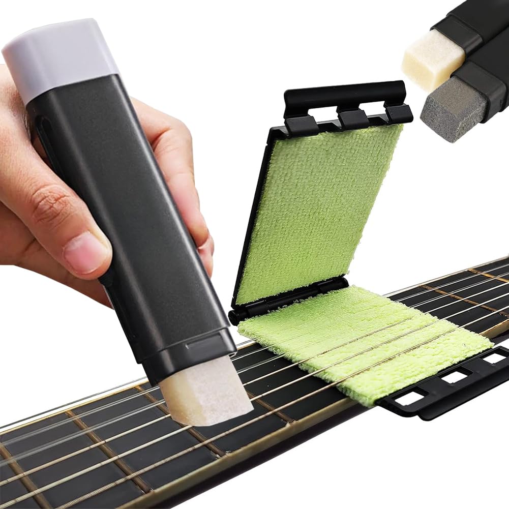 Premium Guitar Cleaner Kit - Dual Head String Derusting Brush & Fretboard Cloth for Guitar, Bass, Mandolin, Ukulele Maintenance - Perfect for Home, Studio & Stage Use