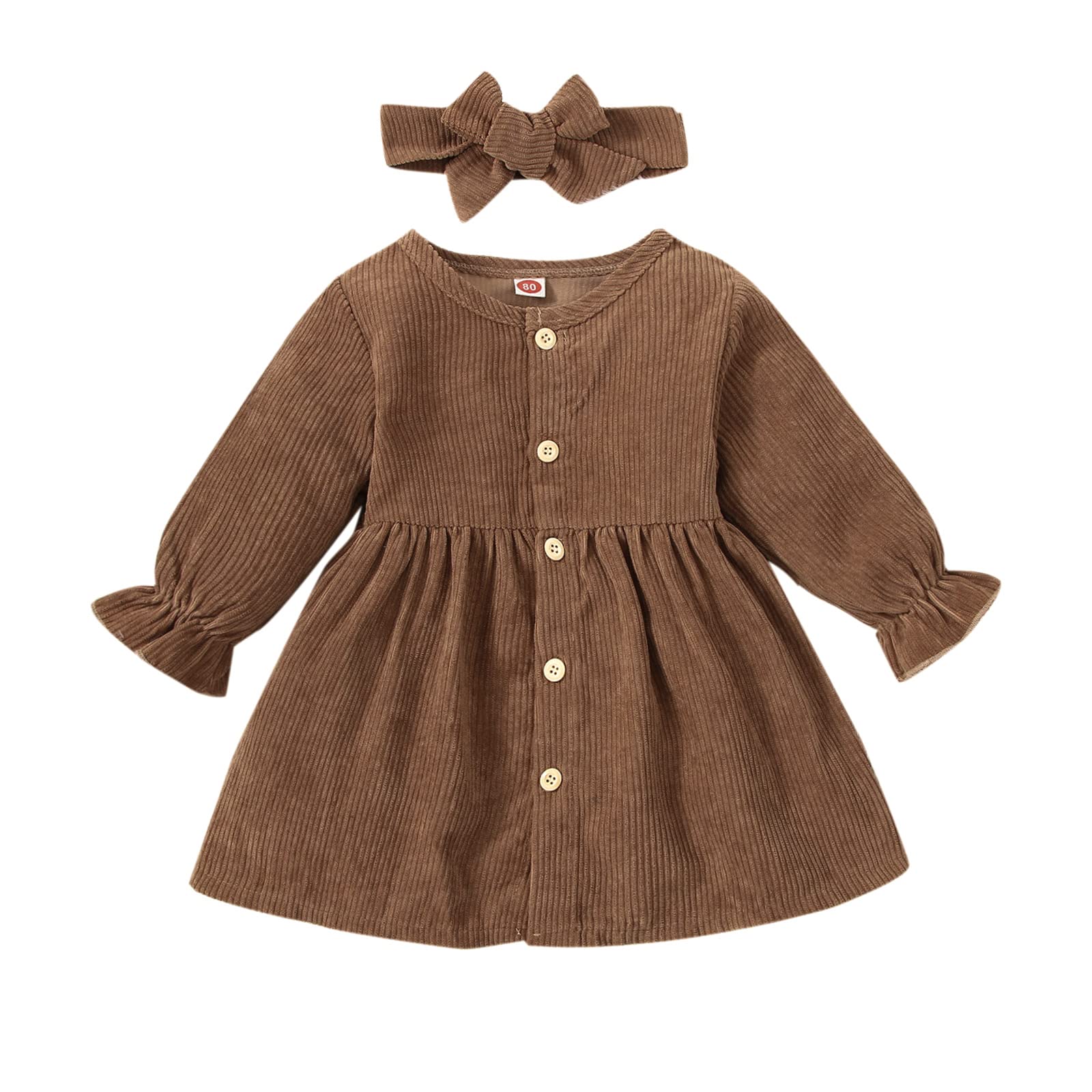 Adorable Corduroy Overalls Dress for Baby Girls - Ruffled Long Sleeve Button-Down Knee-Length Velvet Dress - Perfect for Winter Outfits, Holiday Photos & Special Occasions