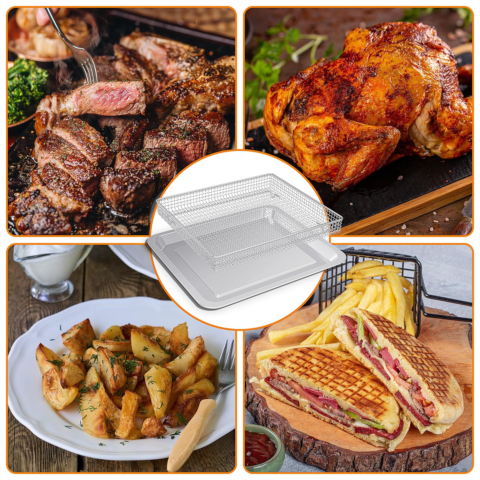 Premium Stainless Steel Baking Tray & Air Fryer Basket - Compatible with Cuisinart TOA-060 & TOA-065 Air Fryers - Durable Deep Fryer Accessories for Baking, Roasting & Air Frying - Perfect for Family Meals, Parties & Healthy Cooking