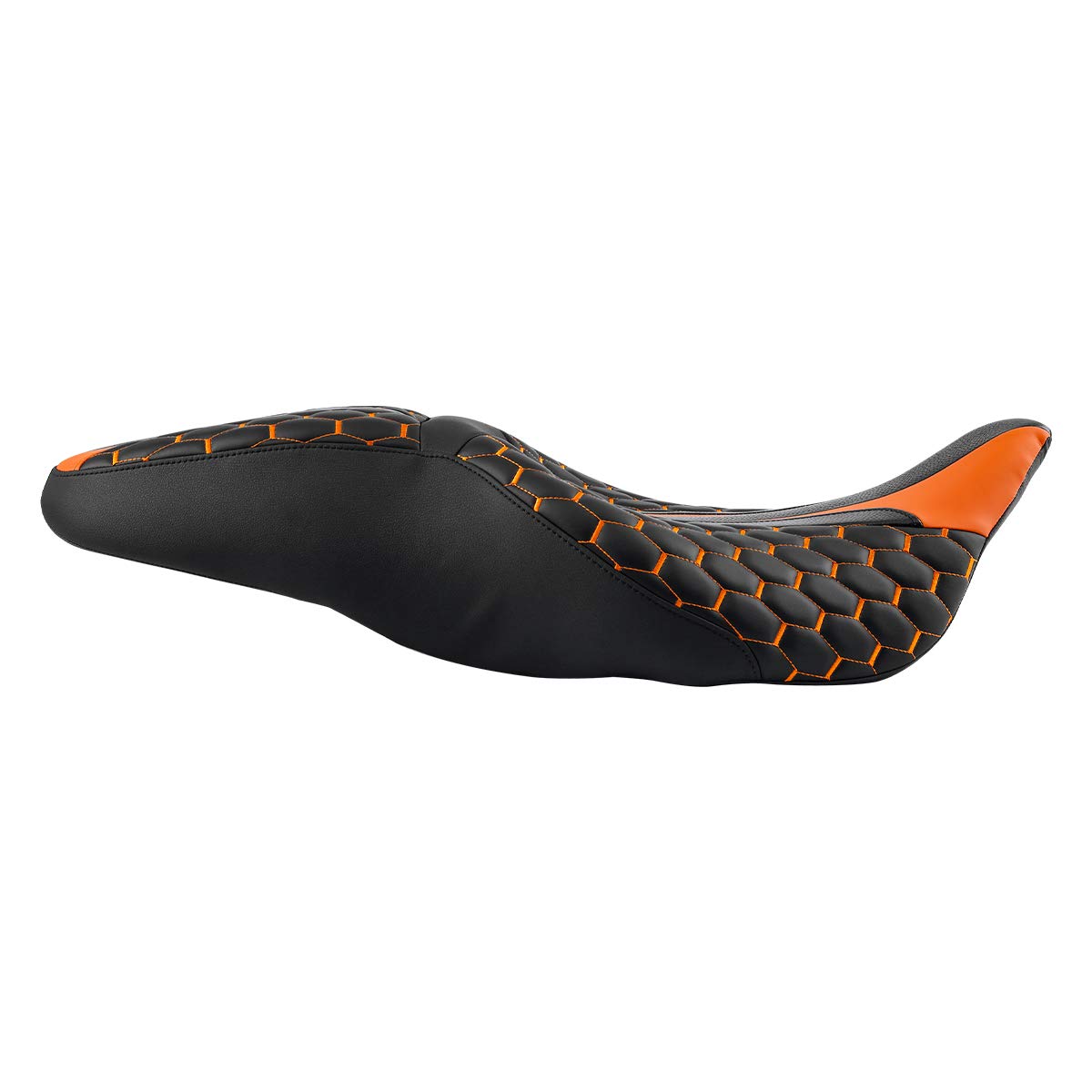 Premium Hexagon Stitched Low-Profile Touring Seat for Harley Davidson Road King, Street Glide, Road Glide, Electra Glide & CVO (2009-2020) - Comfortable Orange Motorcycle Seat for Long Rides & Road Trips