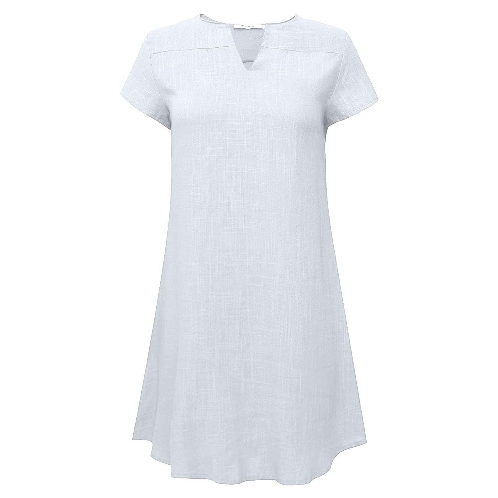 NaRHbrg Women's Linen Tunic Dress - V-Neck Loose Fit Midi Sundress for Beach Vacation, Plus Size Casual Shift Dress | Perfect for Summer Outings, Travel & Boho Style