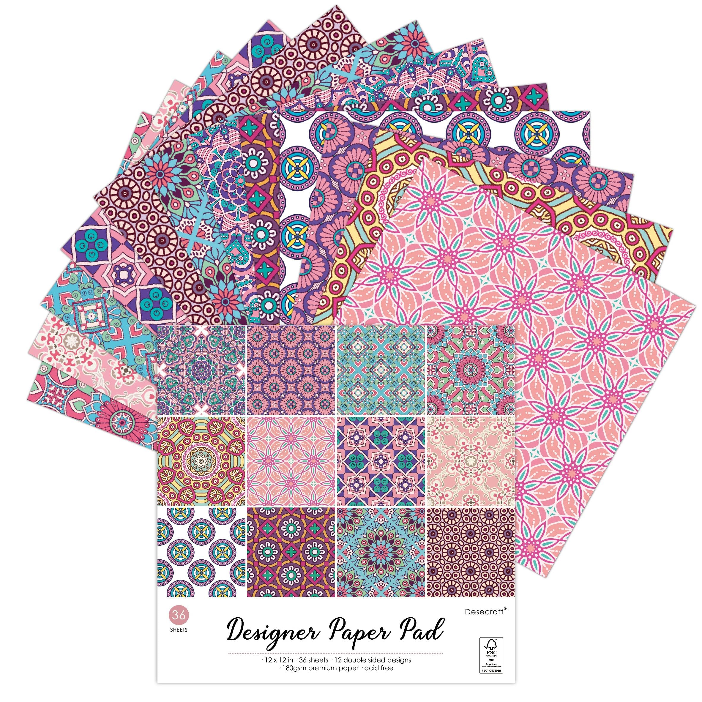 Mandala Pink 12x12 Scrapbook Paper Pad - Premium Cardstock for Valentine's Day Cards, Journaling, Planner, Origami & Scrapbooking | Decorative Craft Paper for DIY Projects & Memory Books