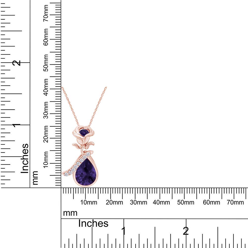 14K Rose Gold Over Sterling Silver Simulated Birthstone Teardrop Pendant Necklace with Rose Flower Bezel Setting - Elegant Jewelry Gift for Women, Perfect for Anniversaries, Birthdays & Special Occasions