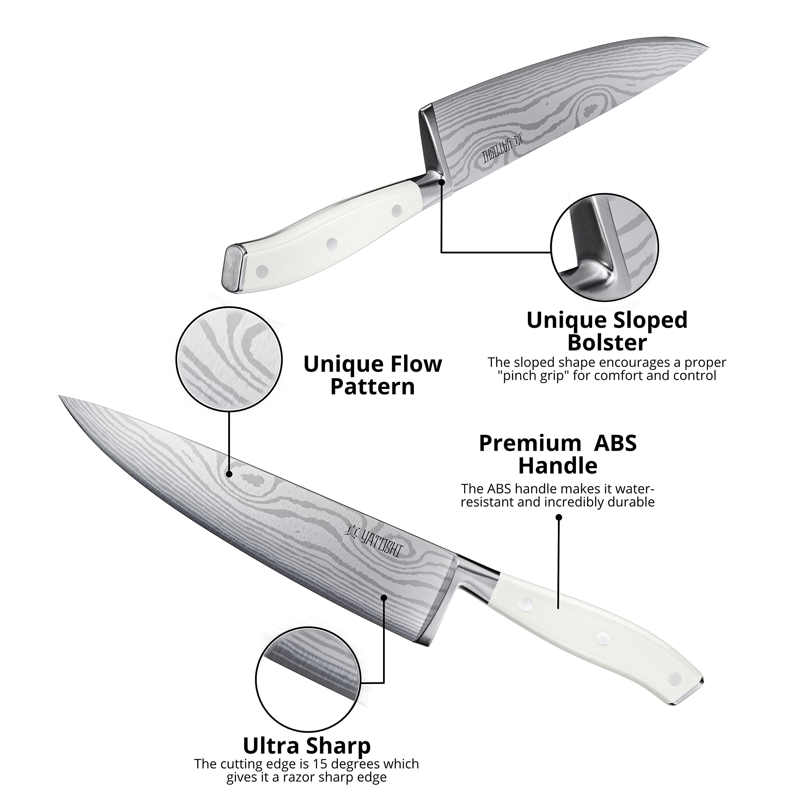 Yatoshi 12-Piece White Knife Block Set - Professional Ultra Sharp High Carbon Stainless Steel Kitchen Knives with Ergonomic Handle | Perfect for Home Chefs, Cooking Enthusiasts & Restaurant Use