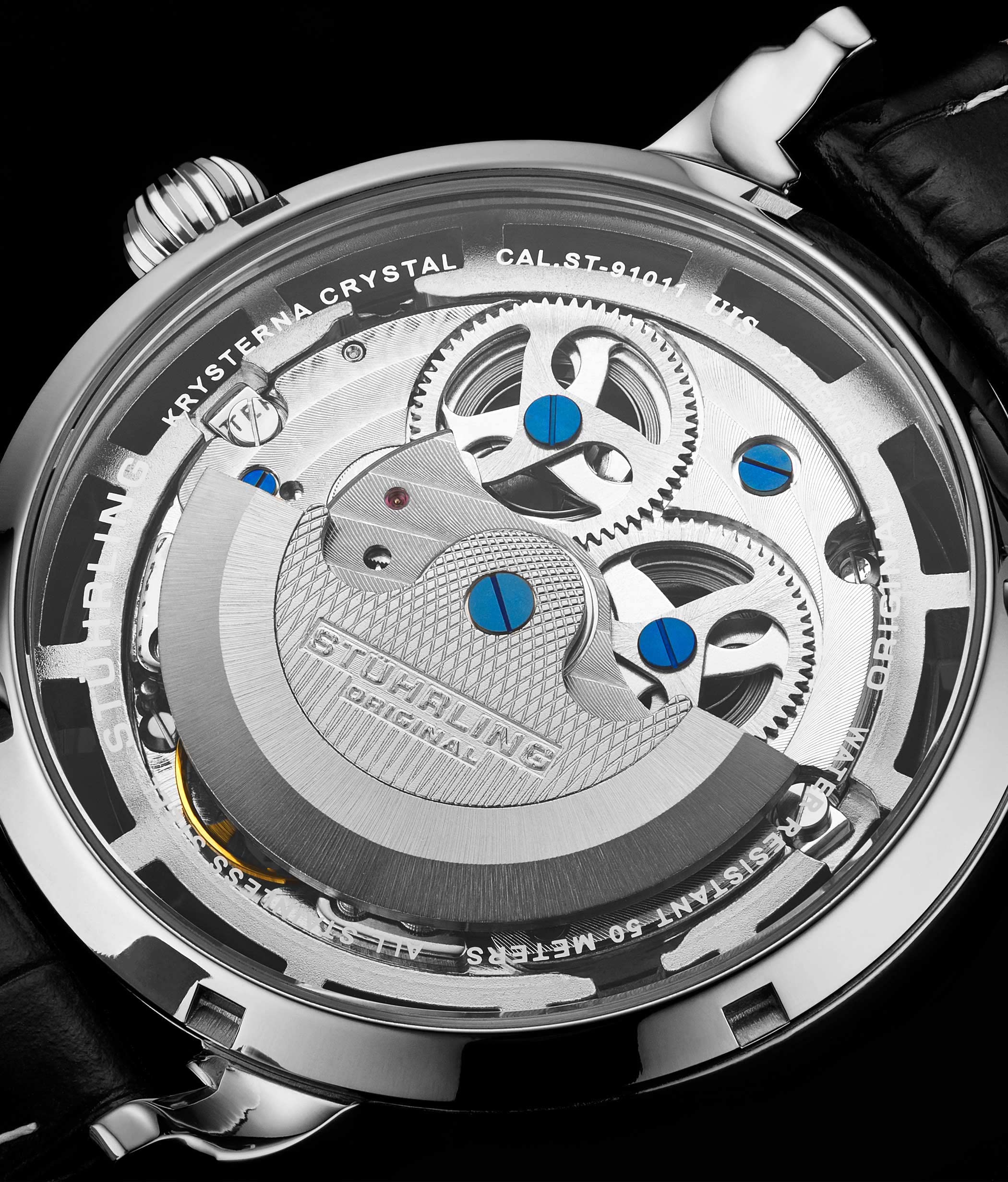 Stuhrling Original Legacy Men's Automatic Watch - 46mm Stainless Steel Case, Genuine Leather Strap, Black Dial | Perfect for Business, Formal & Casual Wear