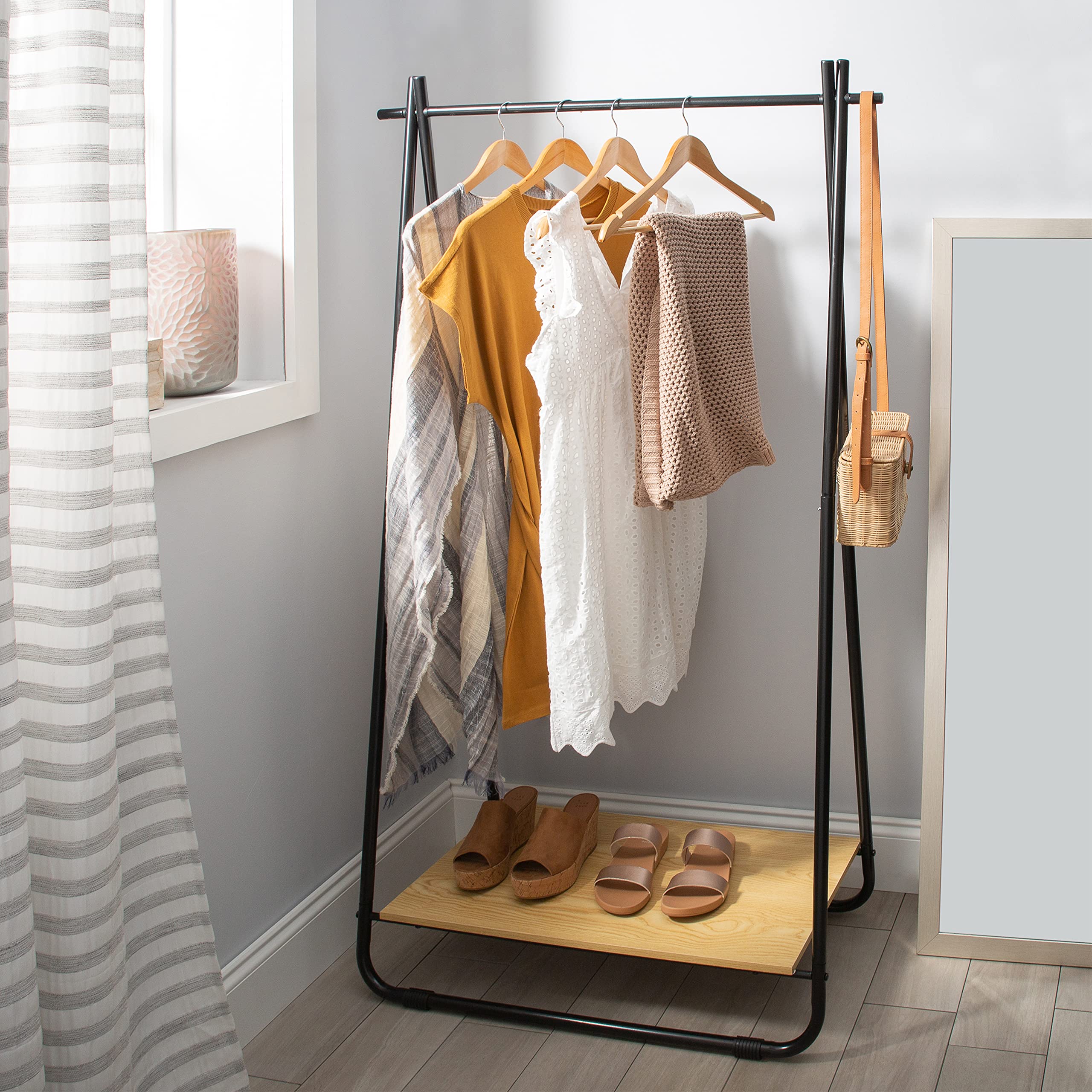 Space Saving Freestanding Garment Rack with Shelf - 35.63