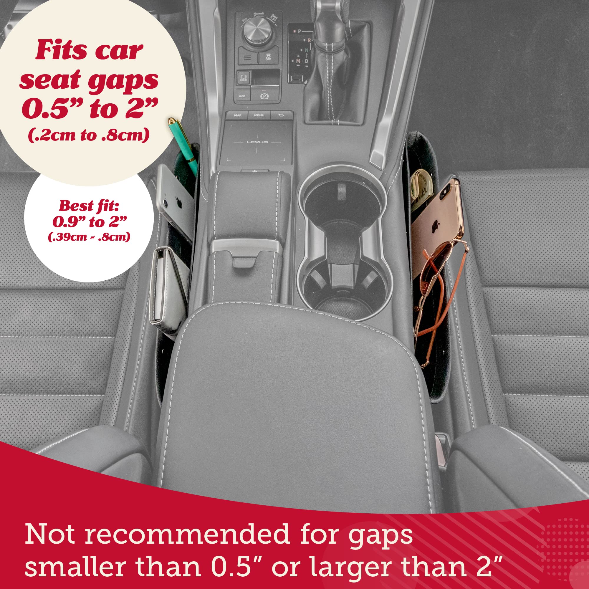 Lusso Gear Car Seat Gap Organizer 2 Pack - Premium Tan Storage Solution for Car Accessories | Perfect for Phones, Wallets & Keys | Universal Fit for All Vehicles