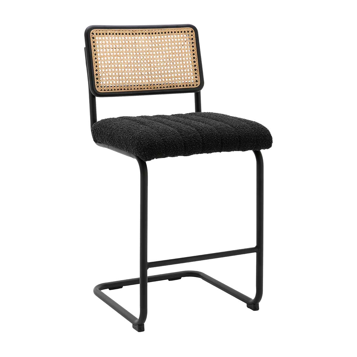 Blake Rattan Boucle Bar Stool - Modern Woven Rattan Counter Height Stool with Boucle Upholstery for Kitchen Island, Breakfast Bar & Home Decor