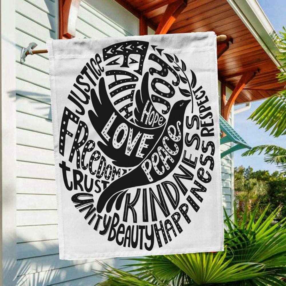Double Sided Welcome Outdoor Garden Flag 12x18 Inches - Dove Peace Love Faith Joy Hope Kindness Beauty Respect Trust Justice - Seasonal Home Yard Decoration for Spring Summer Fall Winter
