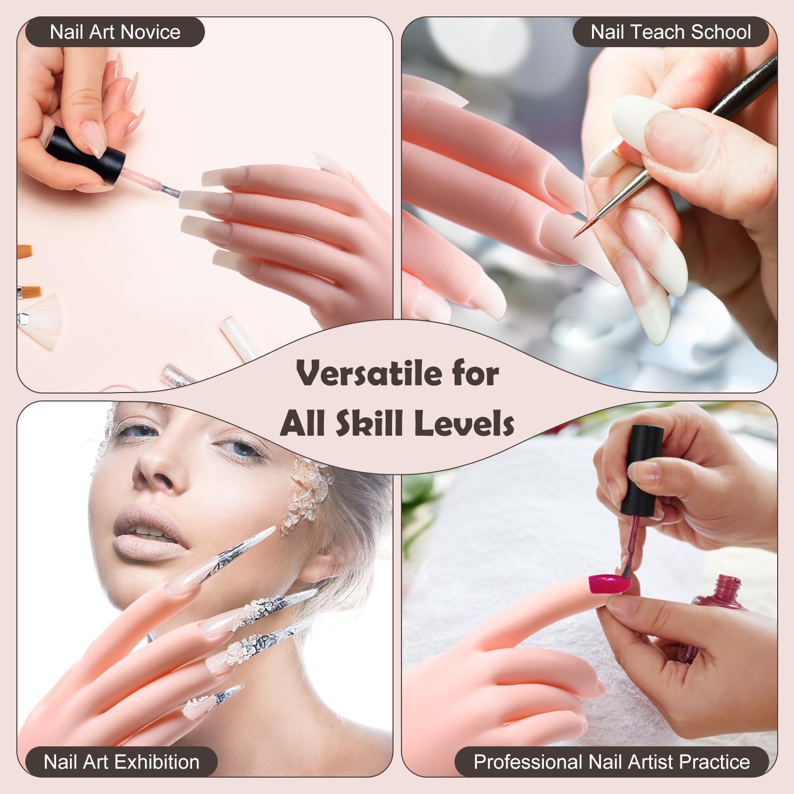 Coitak Professional Acrylic Nail Practice Hand - Flexible Mannequin Hand for Nail Art Training with 200 Nail Tips, Glue, Brush & Clipper - Perfect for Beginners & Salon Practice