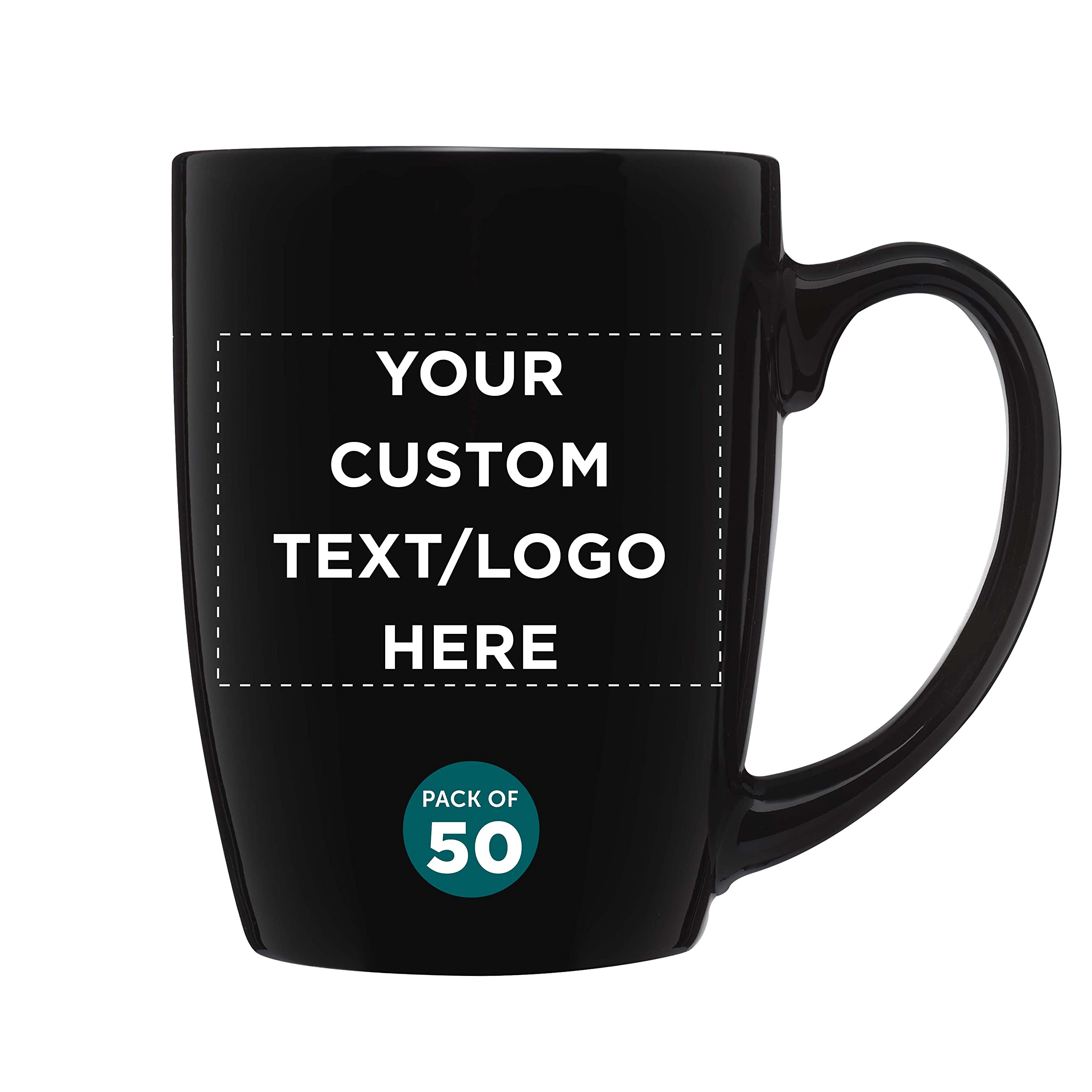Custom Curved Java Coffee Mug Set - 50 Pack - Personalized Logo & Text - 12 Oz Stoneware Restaurant Cups - Black - Perfect for Cafes, Offices & Bulk Gifting