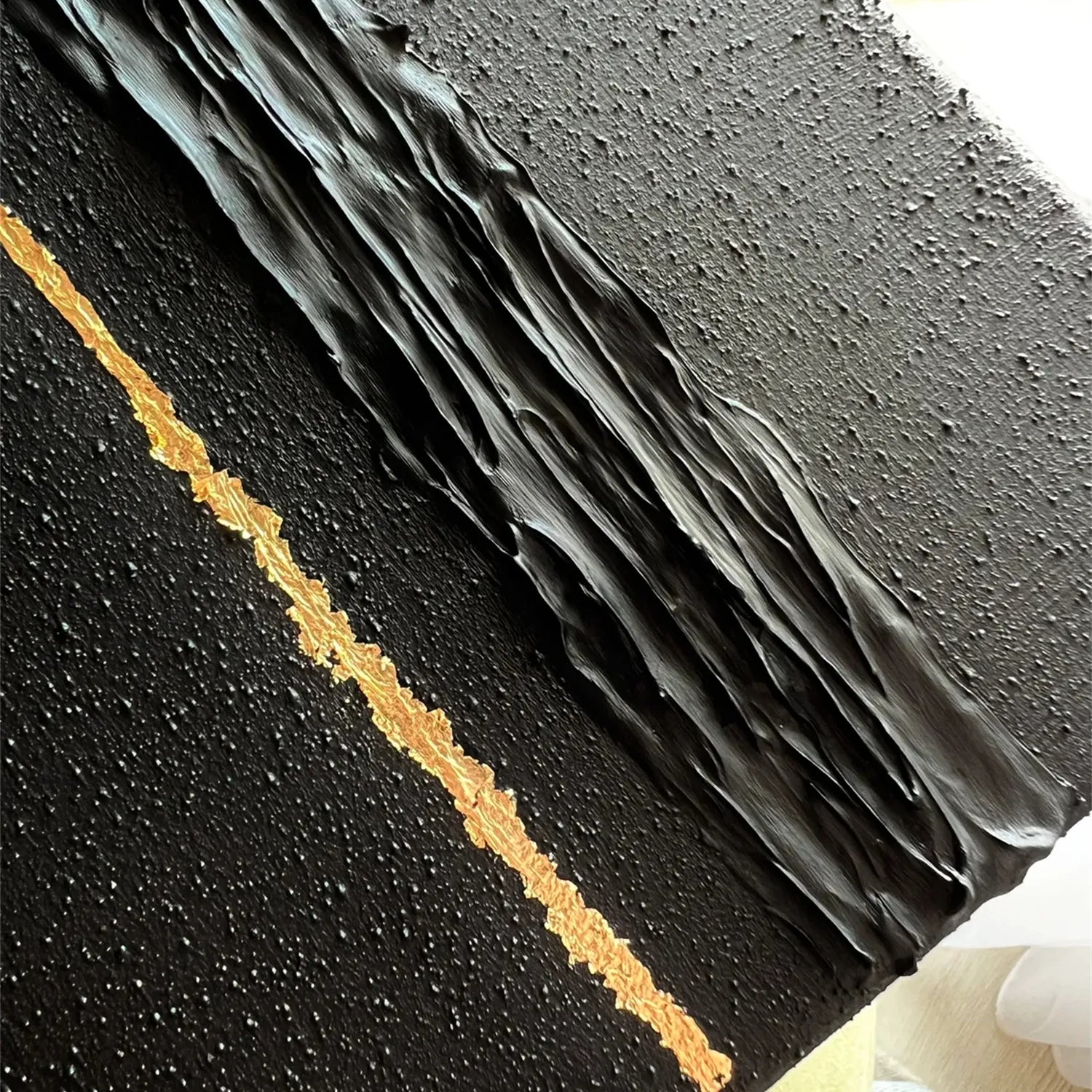 Black Gold Minimalist Textured Abstract Wall Art Painting #MZ131 - Modern Home Decor for Living Room, Bedroom & Office