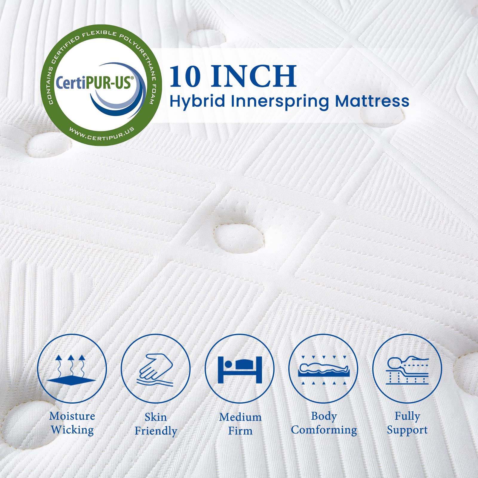 Coolvie 10 Inch Queen Hybrid Mattress - Pocketed Coils & Cooling Gel Memory Foam for Motion Isolation & Breathability | Bed in a Box for Back Pain Relief & Pressure Relief | Perfect for Guest Rooms, Master Bedrooms & Small Apartments