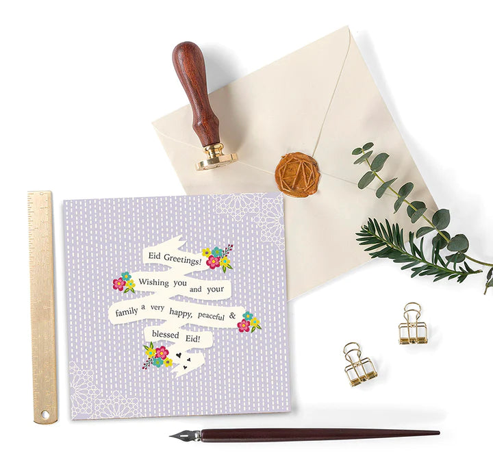 Elegant Eid Greetings Card - Islamic Festival Celebration Card with Floral Design - Perfect for Eid al-Fitr, Eid al-Adha, Family & Friends