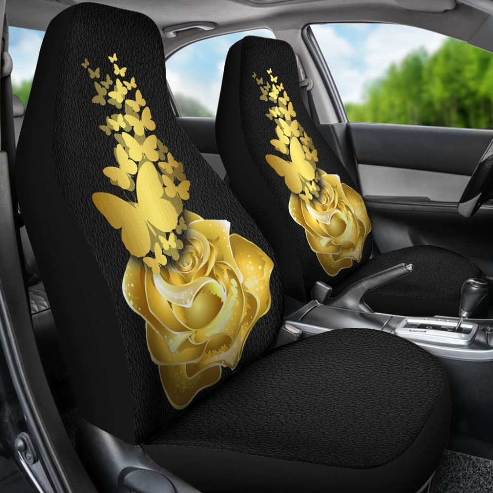 Golden Rose & Butterfly Car Seat Covers - Luxury Floral Car Accessories for Women - Perfect for Sedans, SUVs & Trucks - Gift Idea for Her