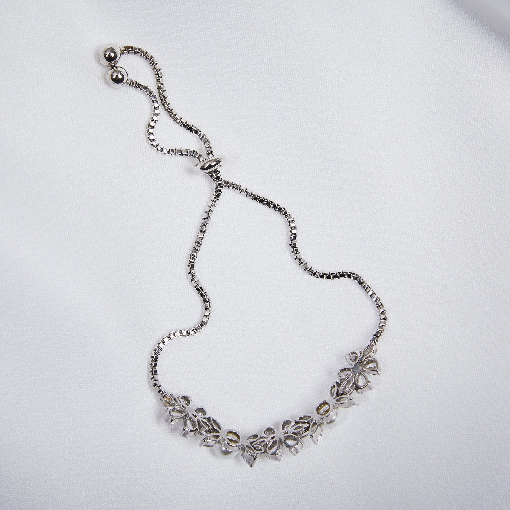 Elegant Crystal Clover & Pearl Slider Bracelet for Women - Perfect for Weddings, Parties & Everyday Wear