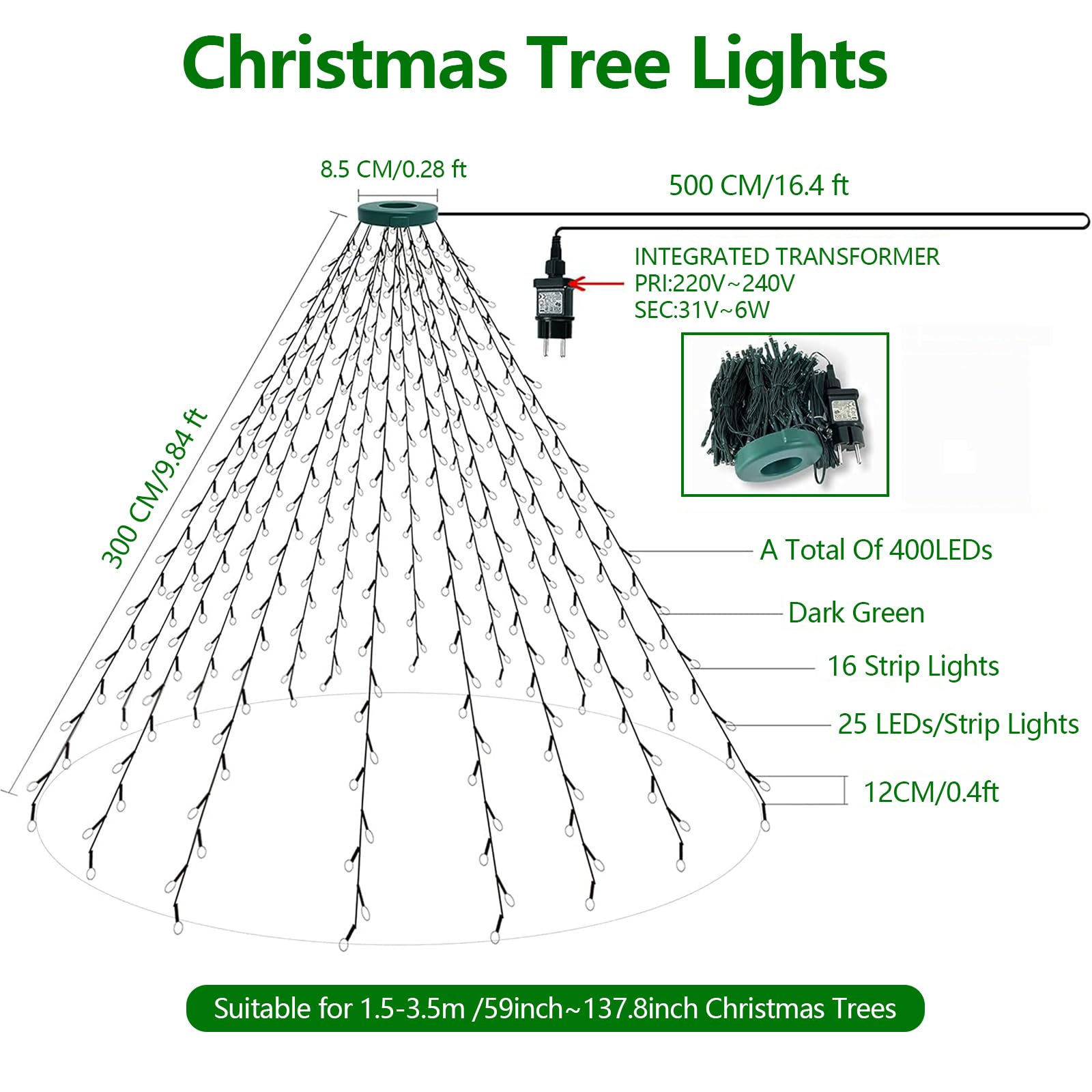 Probuk 16ft 400 LED Copper Wire Fairy Lights - 8 Memory Modes Warm White Christmas String Lights for Indoor/Outdoor Holiday Decor, Christmas Tree, Party, Wedding & Home Decoration