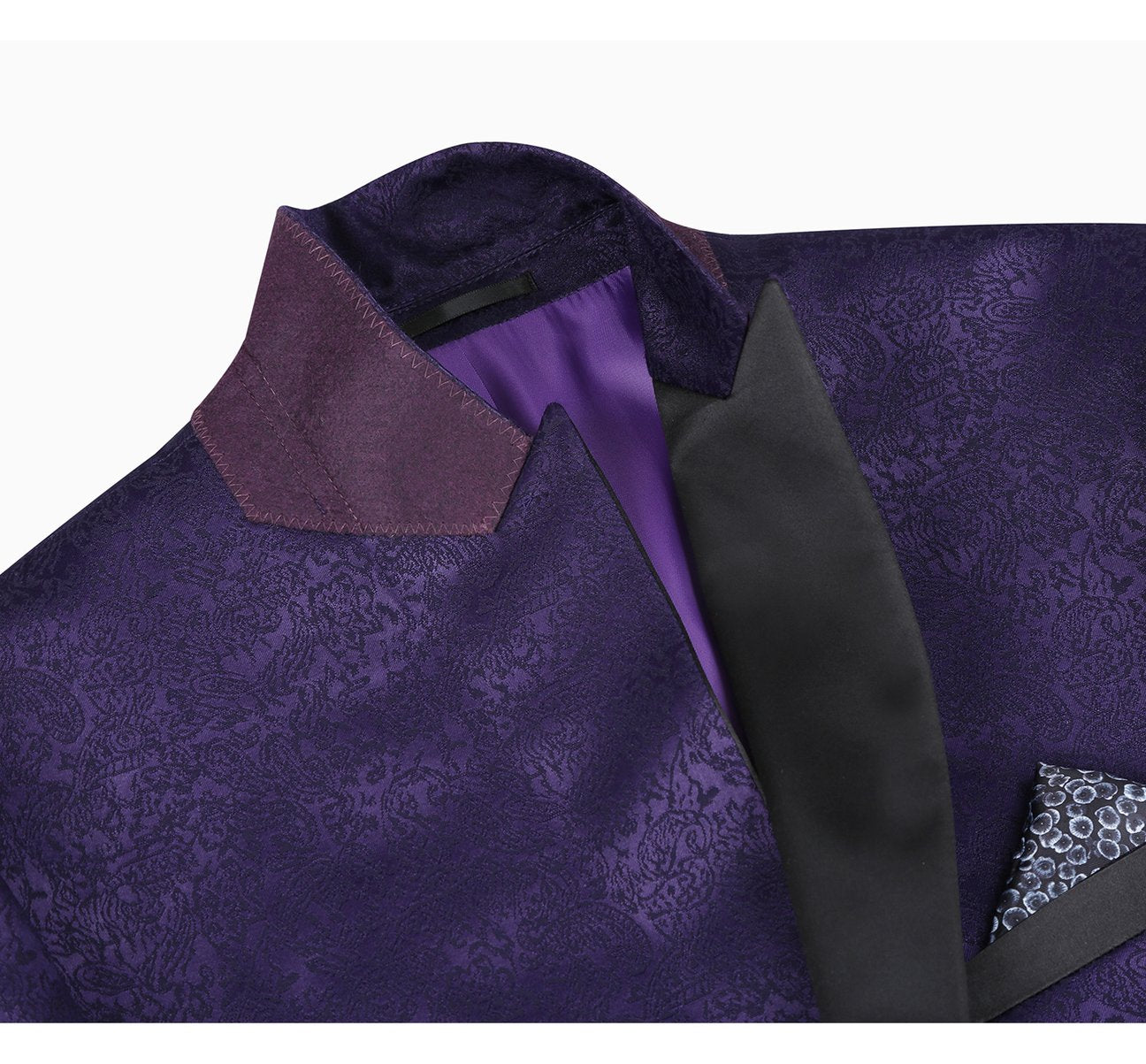 Renoir Purple Slim Fit Peak Lapel Tuxedo Blazer with Embroidered Pattern - Alessandro Vitello Collection | Formal Evening Wear for Weddings, Galas & Black Tie Events