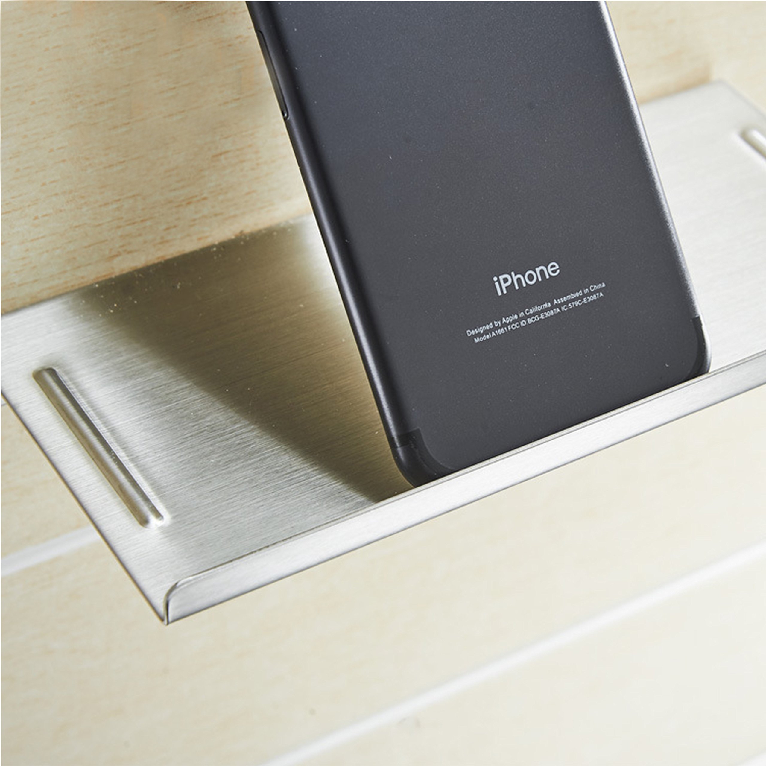 Stainless Steel Wall Mount Toilet Phone Holder - Anti-Slip Bathroom Shelf with Silver Brushed Finish | Perfect for Bathroom, Shower & Kitchen Organization