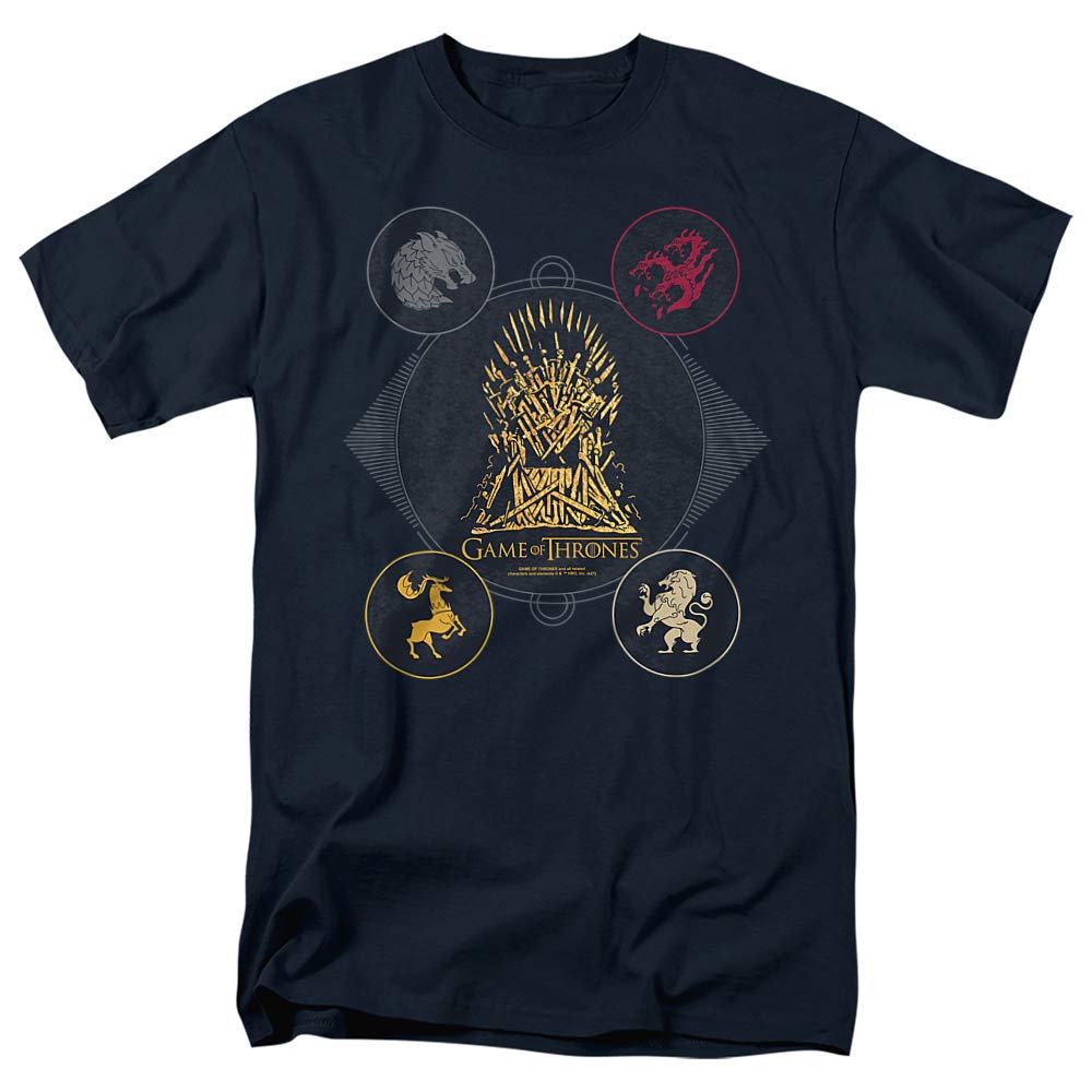 Game of Thrones 4 Houses 4 The Throne Unisex T-Shirt for Men & Women - Navy Blue Large Size - Perfect for Cosplay, Halloween Costume & GOT Fan Gifts
