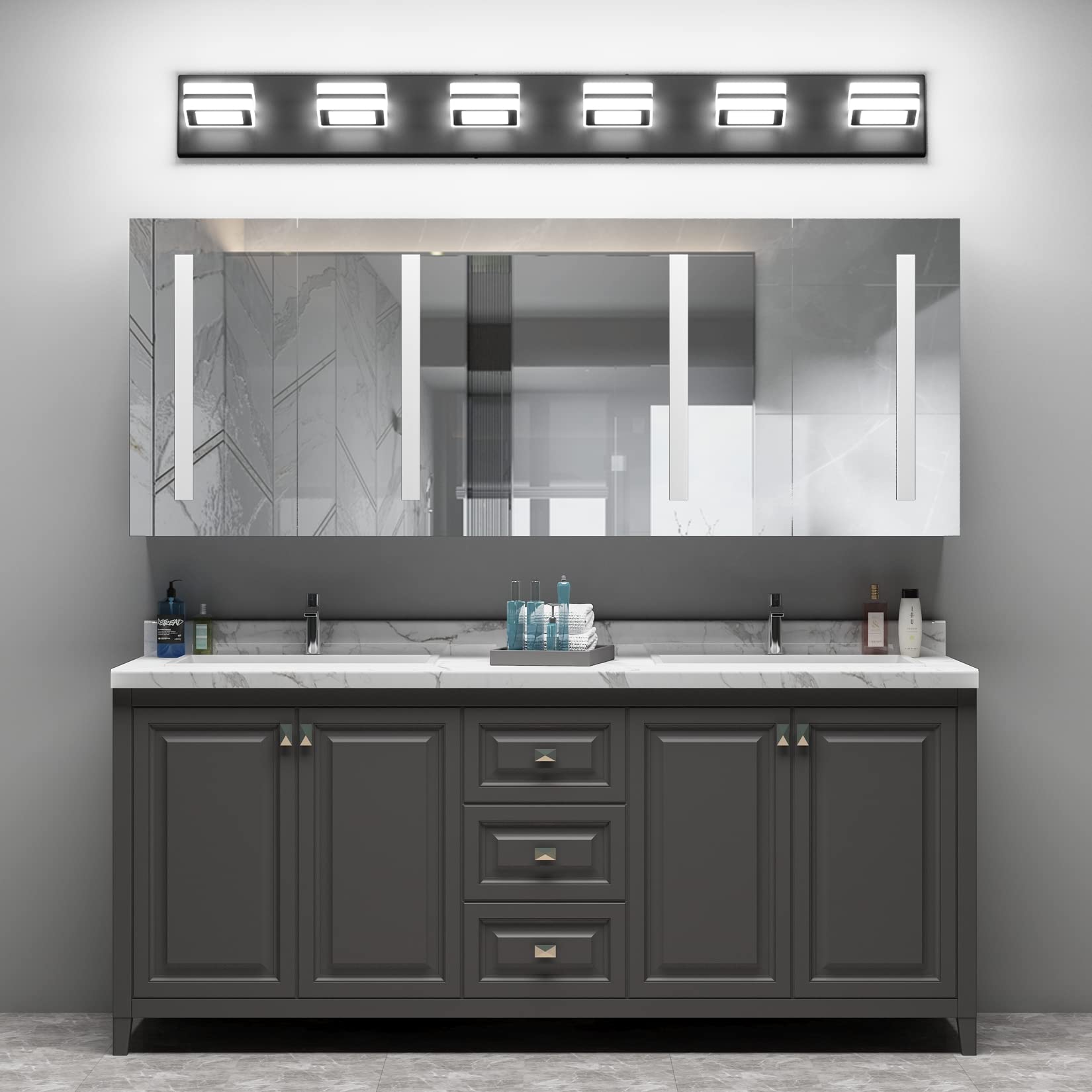 Ralbay Modern 5-Light LED Vanity Light - Matte Black Bathroom Wall Lighting Fixture for Mirror, Acrylic Up/Down Design - Perfect for Bathroom, Dressing Room & Makeup Area