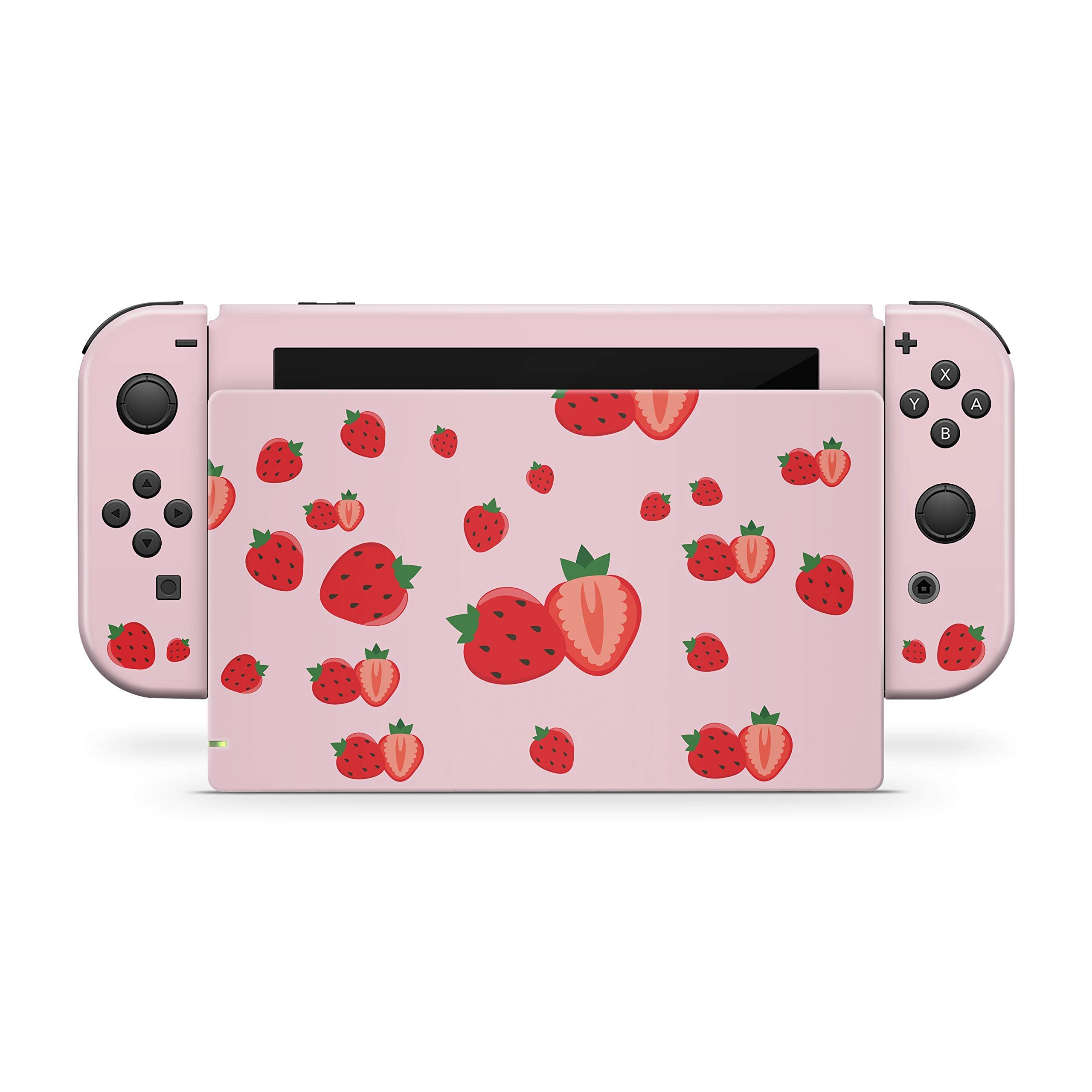 Kawaii Pink Strawberry Vinyl Skin Wrap for Nintendo Switch - Premium 3M Full Body Decal Stickers | Protective Cover for Gaming Console | Perfect for Girls, Teens & Anime Lovers
