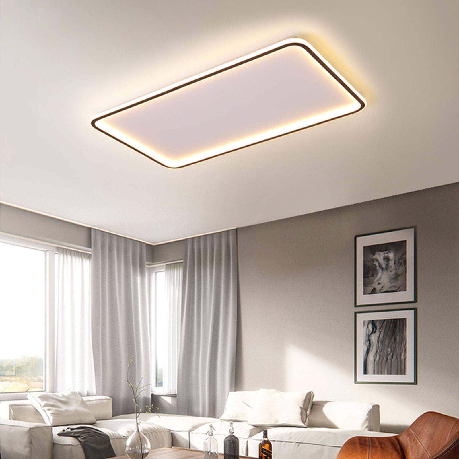 YIYIBYUS Modern Dimmable LED Ceiling Light with Remote Control - Acrylic Rectangle Lighting Fixture for Living Room, Bedroom, Kitchen & Dining - Warm White Light for Cozy Home Ambience