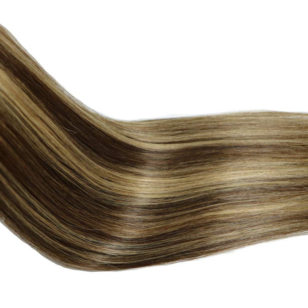 HUAYI Dark Brown Ombre Blonde Highlights 50g 20Pcs 22inch Tape-In Human Hair Extensions - Soft, Thick Ends, Tangle-Free, Long-Lasting Balayage Hair (427#22'') for Parties, Weddings & Daily Styling