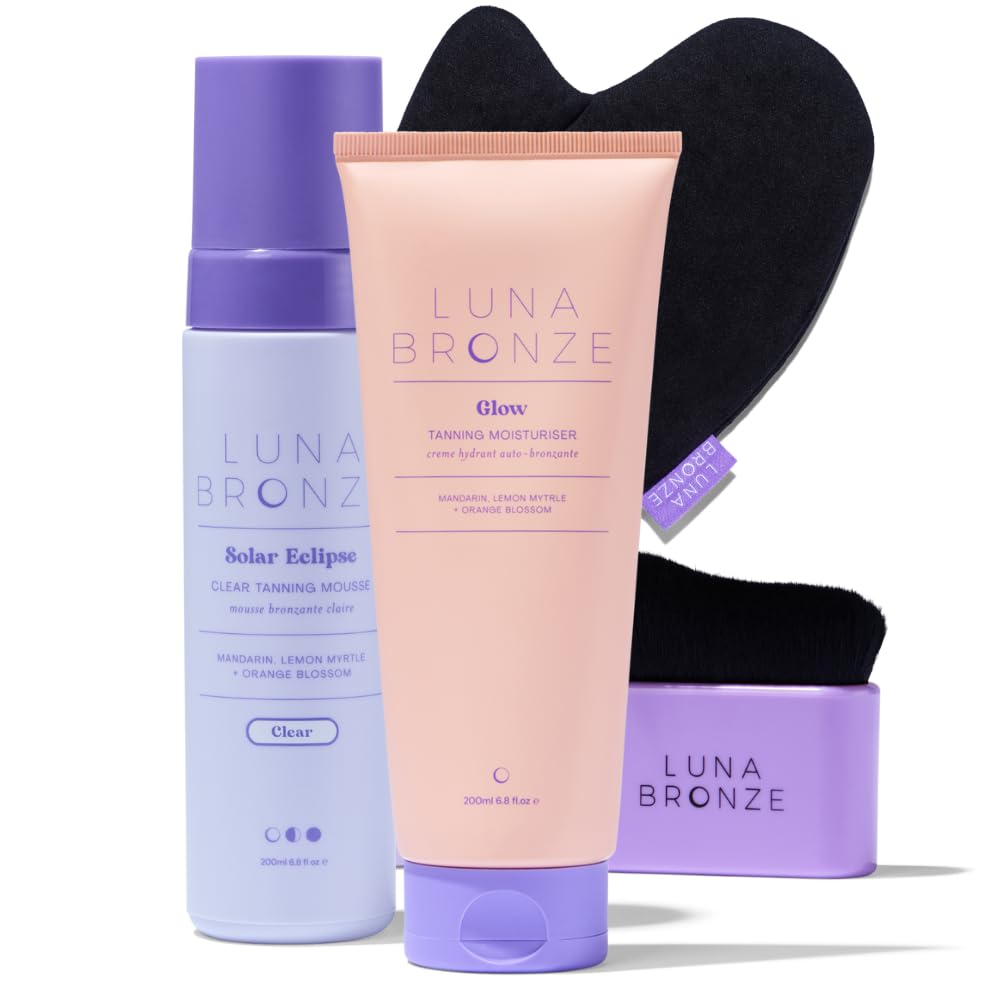 Best Clear Self Tanner Bundle - Gradual Tan Lotion & Foaming Mousse with Mitt & Brush for Natural Glow | At-Home Tanning, Vacation Prep, Body Contouring, Special Occasion Beauty