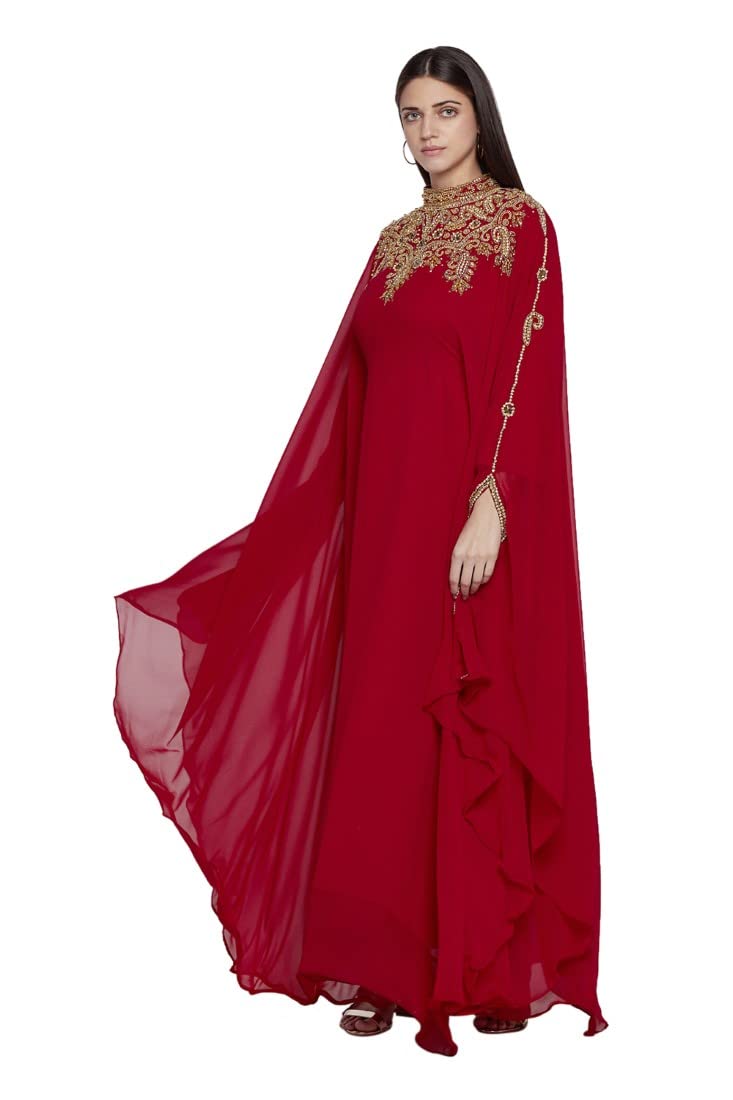 Elegant Women's Kaftan Farasha Long Maxi Dress with Long Sleeves - Ethnic, Bridal, Evening & Party Wear - Includes Free Scarf | Perfect for Weddings, Beach Vacations & Special Occasions