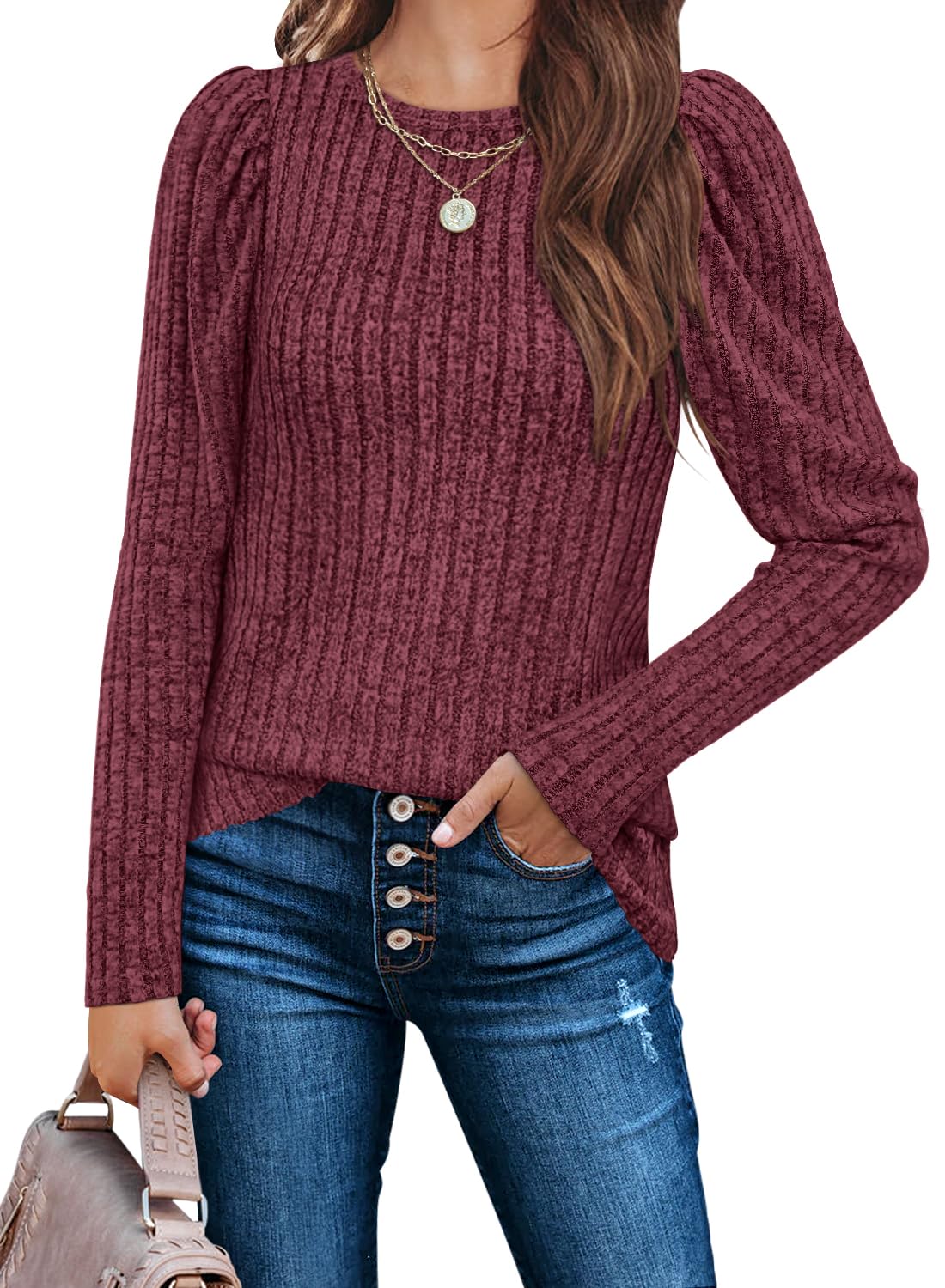 Kikula Women's Long Sleeve Puff Sleeve Tunic Top for Fall - Stylish Blouse to Wear with Leggings | Casual Outfit, Office Wear & Autumn Fashion