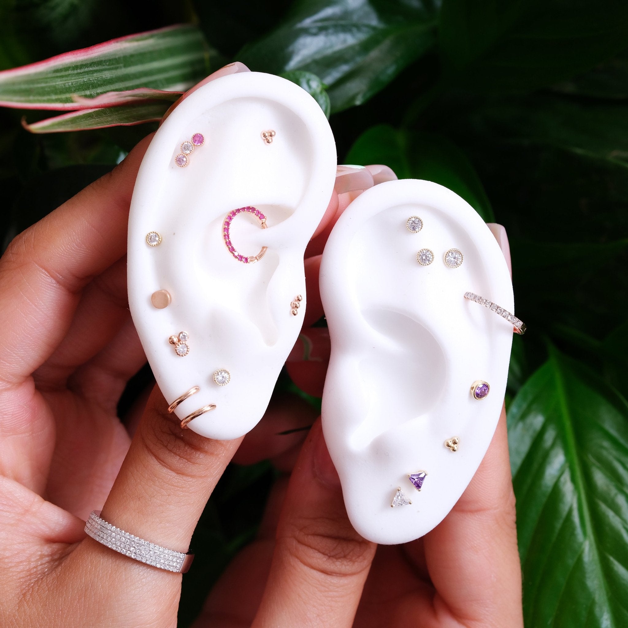 14K Yellow Gold Ruby Studded Clicker Hoop Earrings - Elegant Dainty Jewelry for Women, Perfect for Everyday Wear, Date Nights & Special Occasions
