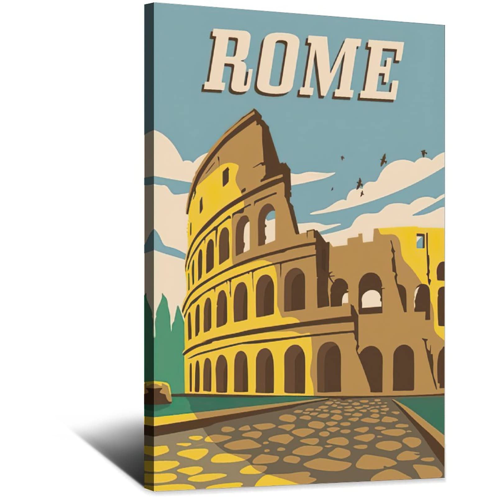 Rome Italy Retro Travel Poster - Vintage Wall Art Canvas Print for Home & Room Decor - 24x36 Inches (60x90cm) - Perfect for Living Room, Bedroom, Office & Gift Giving