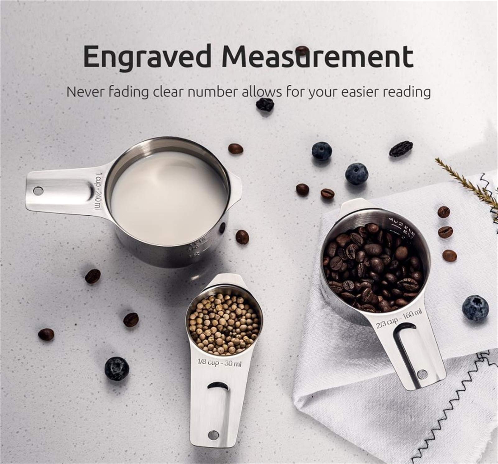 Brting 15-Piece Stainless Steel Measuring Spoons & Cups Set - Precision Kitchen Baking Tools for Cooking, Baking, and Meal Prep - Includes 7 Measuring Cups (Silver) - Perfect for Home Chefs and Professional Bakers