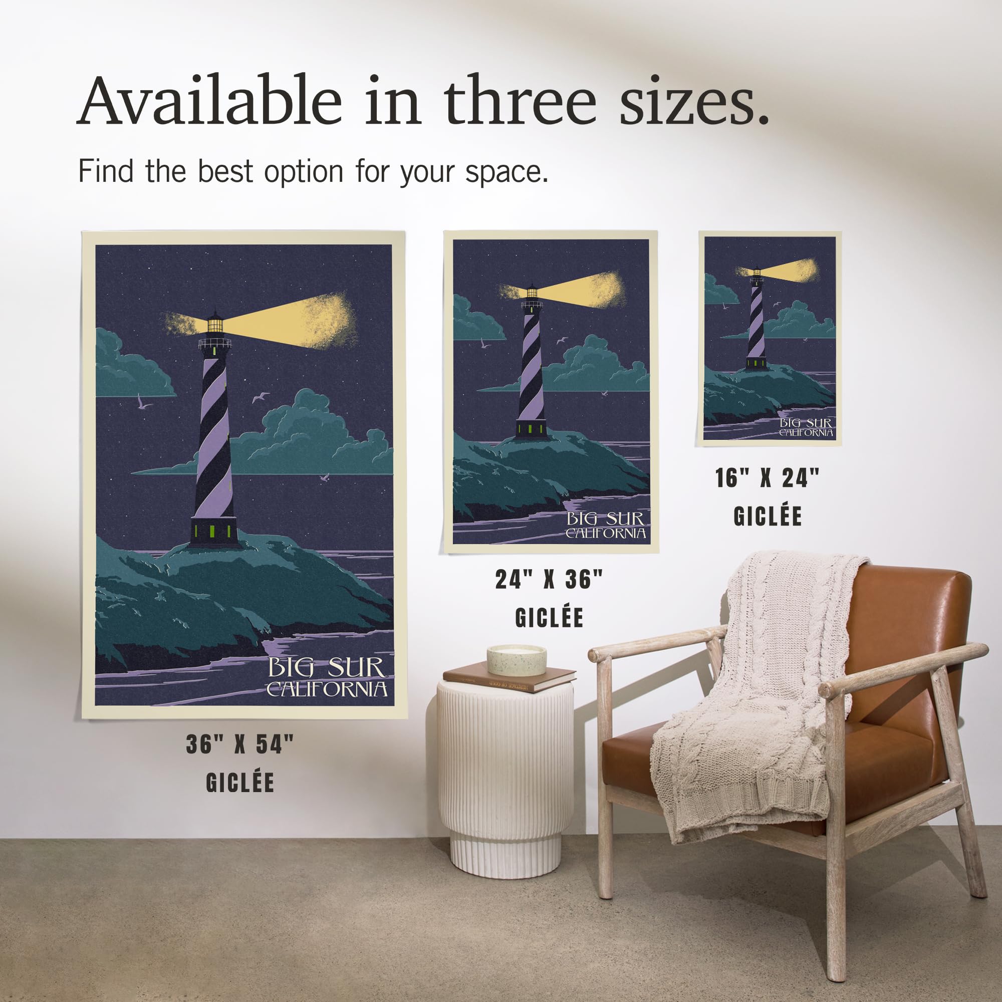 Lantern Press 16x24 Inch Giclee Art Print - Big Sur California Lighthouse Landscape Wall Decor | Perfect for Living Room, Bedroom & Office