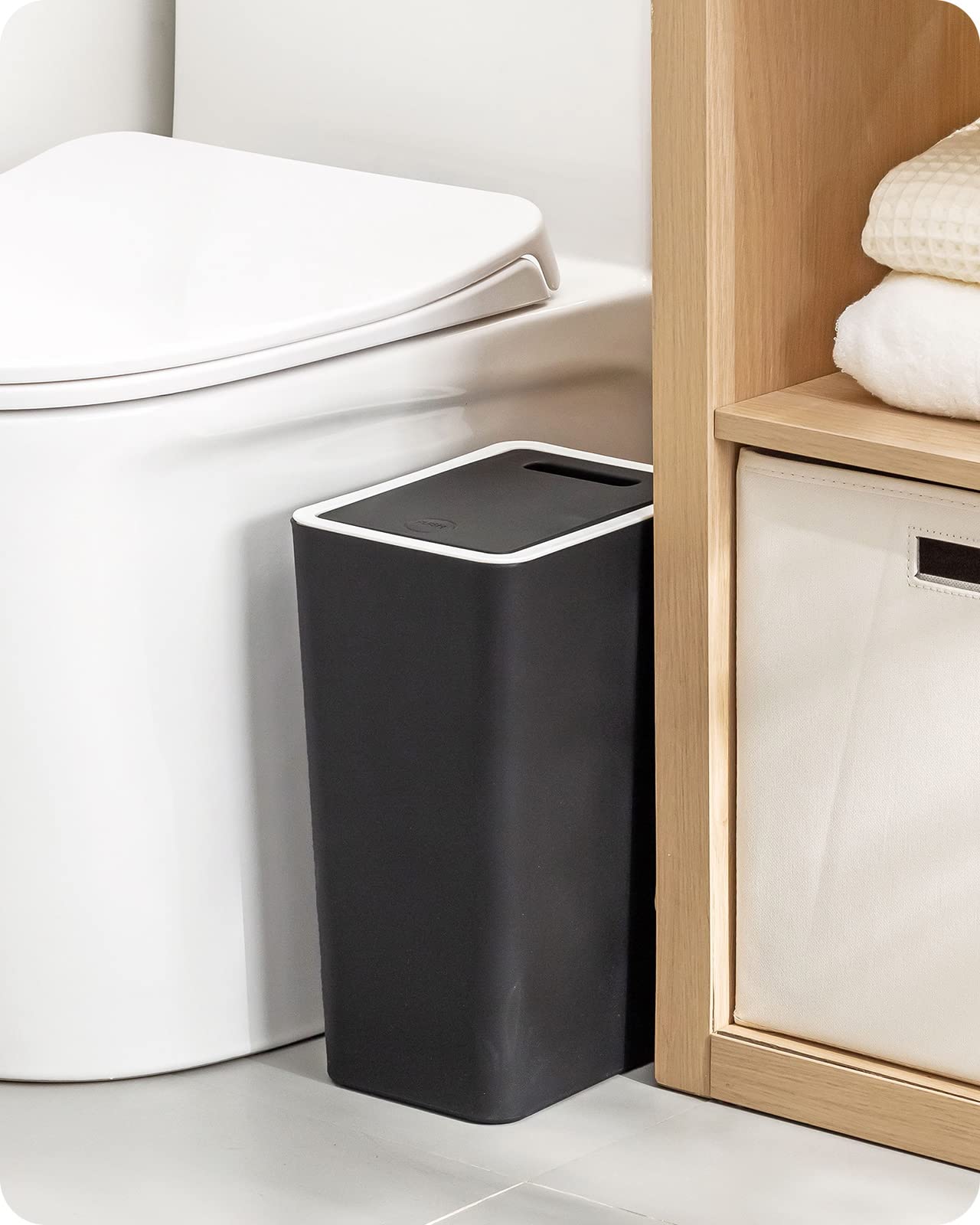 Baffect 8L Push-Top Kitchen Trash Can with Lid - Plastic Waste Bin for Kitchen, Bathroom, Bedroom, Living Room & Office - Odor-Controlling Black Garbage Bin (Perfect for Small Spaces & Under-Sink Storage)
