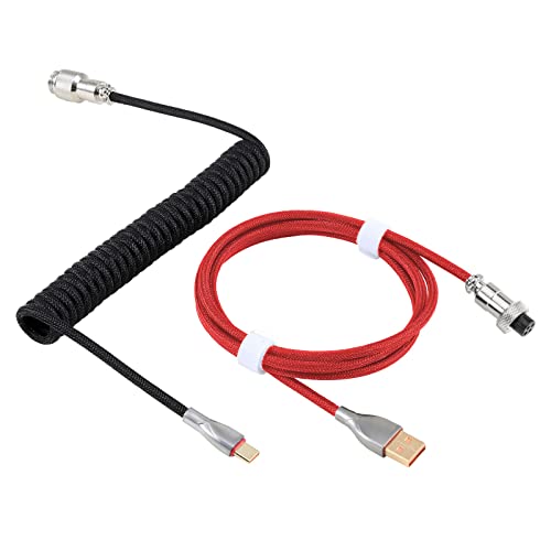 Premium Custom Coiled USB C Cable for Gaming Keyboards - Double-Sleeved Mechanical Keyboard Cable with Slim Detachable Metal Aviator Connector (1.8M USB-C to USB-A) - Perfect for Esports, Mechanical Keyboards & PC Gaming Setup