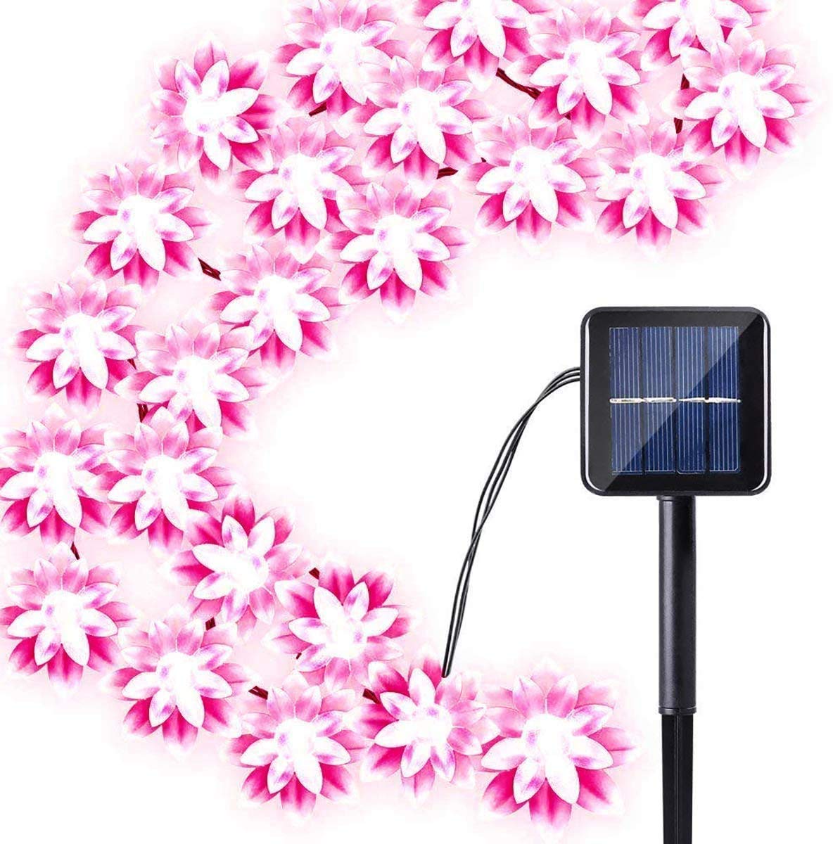 Solar Powered LED Lotus Flower String Lights - 21ft 50 LED Waterproof Outdoor Fairy Lights for Garden, Patio, Wedding & Christmas Decor (Pink) | Perfect for Backyard Parties, Holiday Lighting & Romantic Ambiance